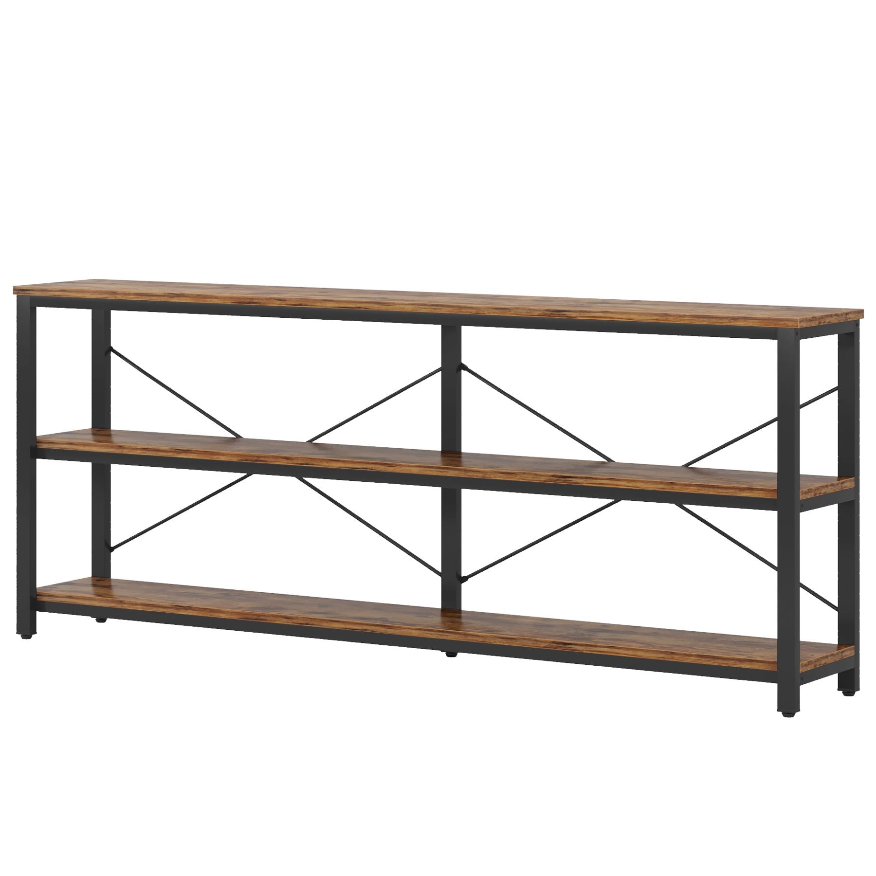 180 cm Console Table, 3-Tier Sofa Table with Metal Frame