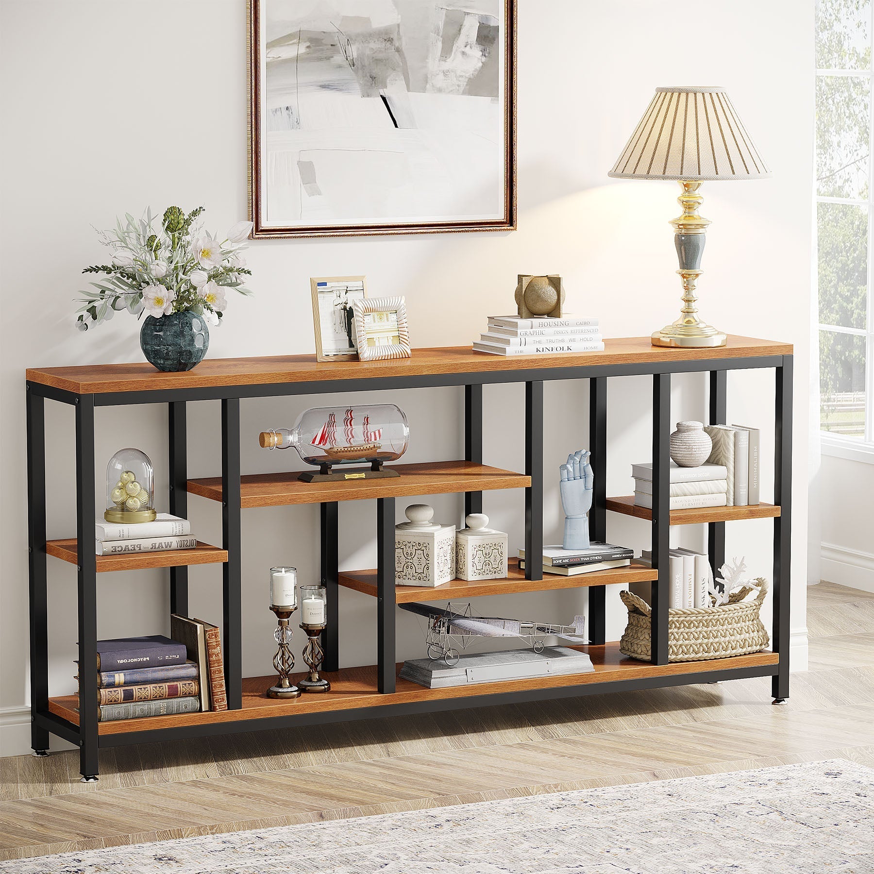 180 cm Console Table Entryway Sofa Table with Storage Shelves