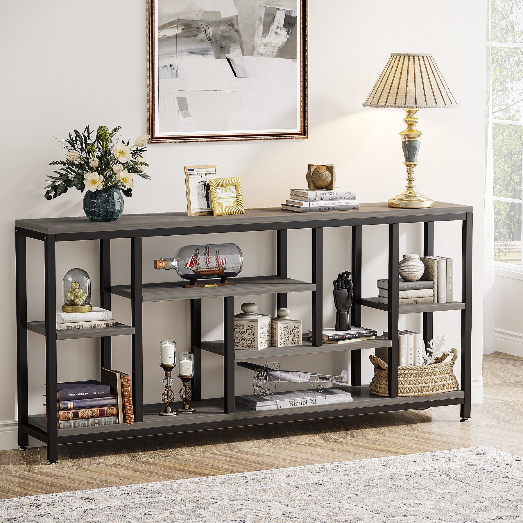 180 cm Console Table Entryway Sofa Table with Storage Shelves