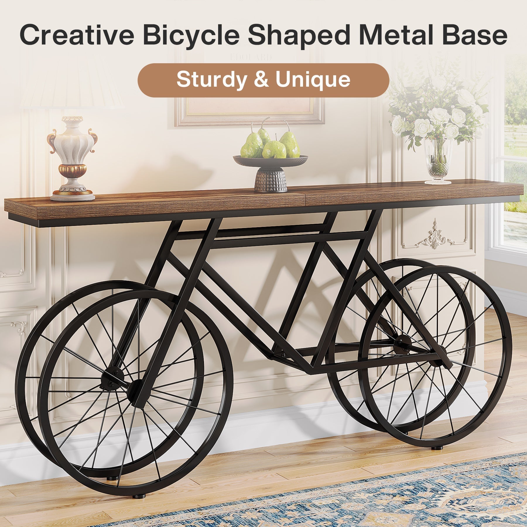 180 cm Console Table, Extra Long Sofa Table with Bicycle Base