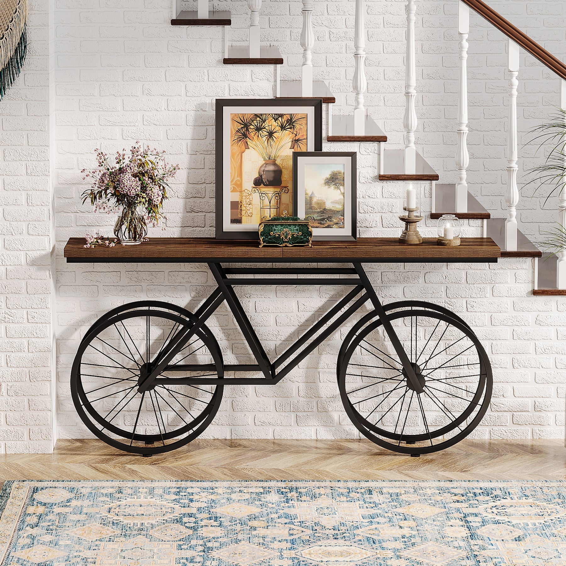 180 cm Console Table, Extra Long Sofa Table with Bicycle Base