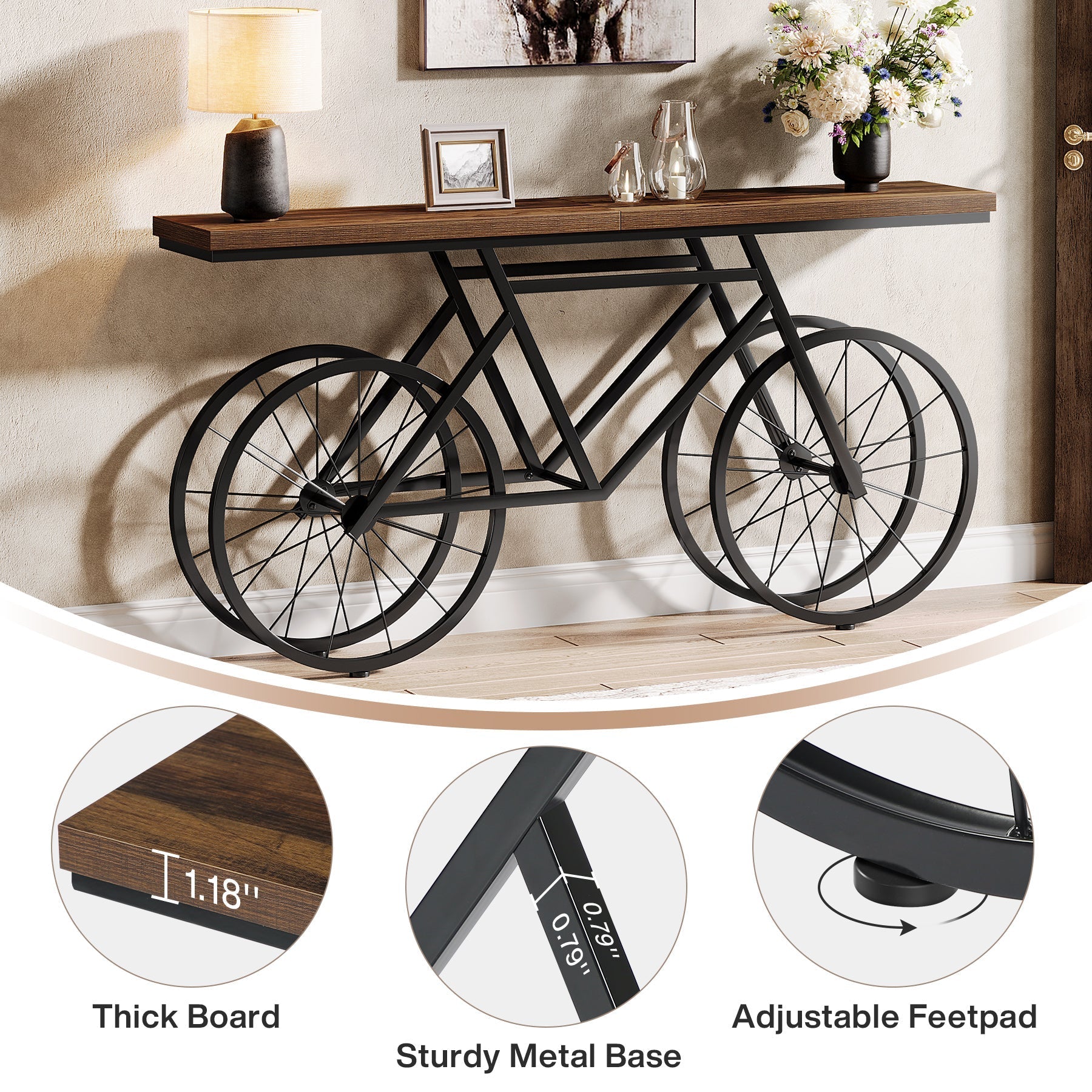 180 cm Console Table, Extra Long Sofa Table with Bicycle Base