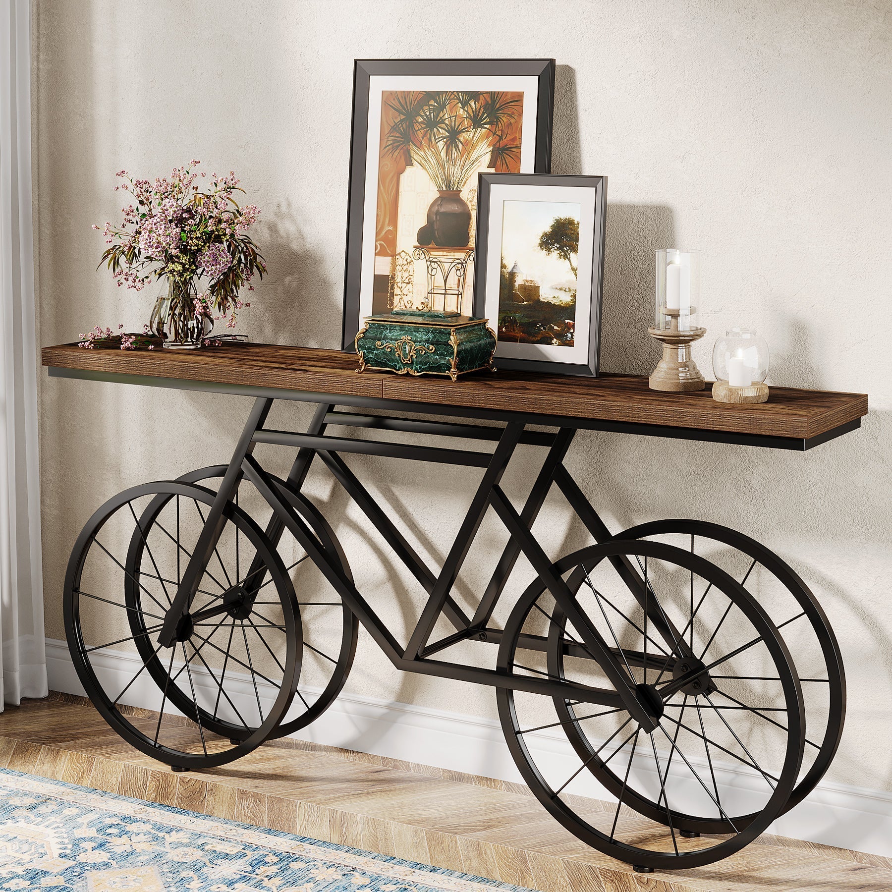 180 cm Console Table, Extra Long Sofa Table with Bicycle Base