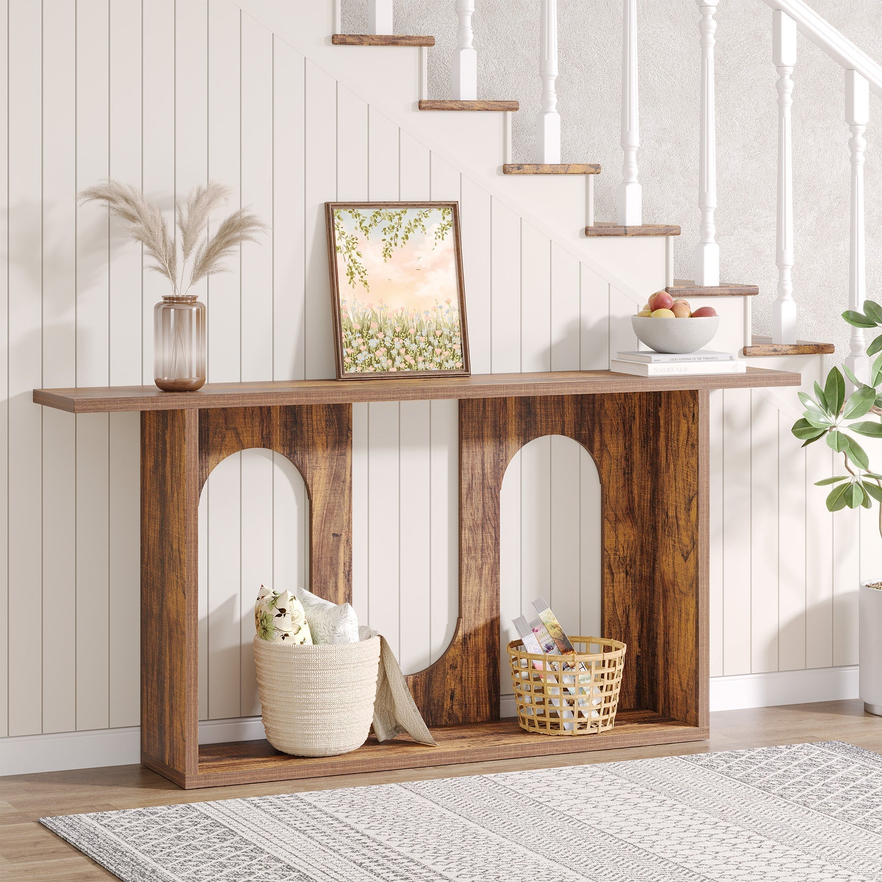 180 cm Console Table, Farmhouse Long Entryway Sofa Table with Storage