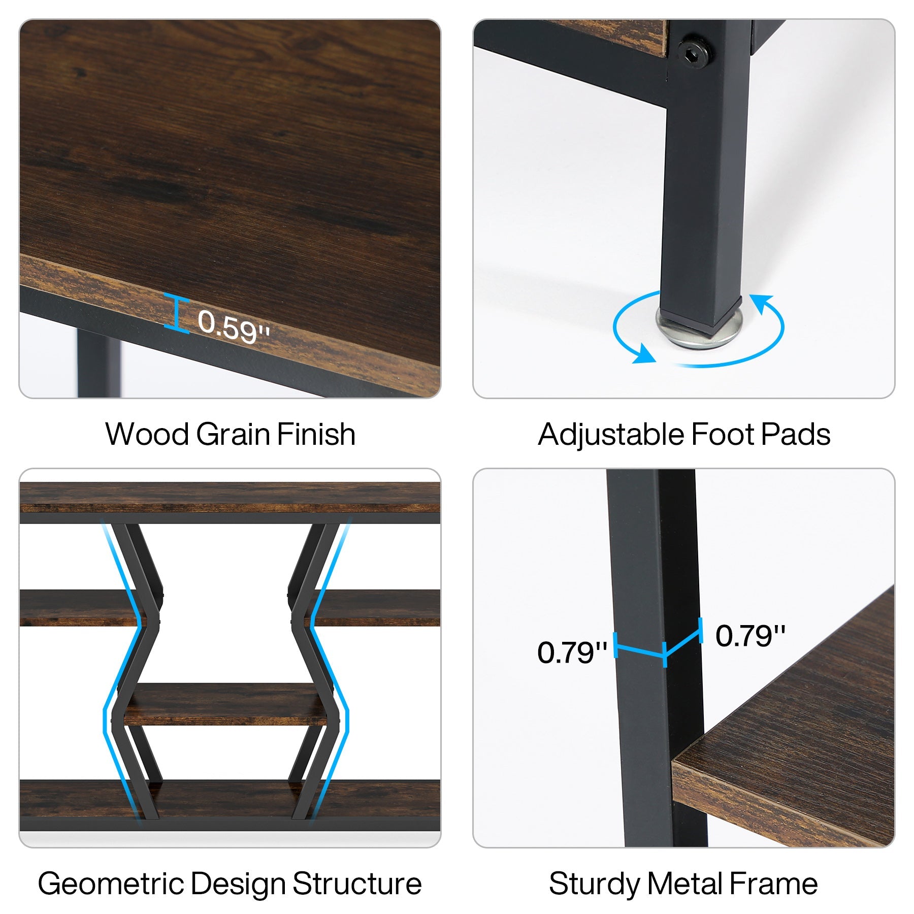 180 cm Console Table - Industrial Sofa Table with Storage Shelves