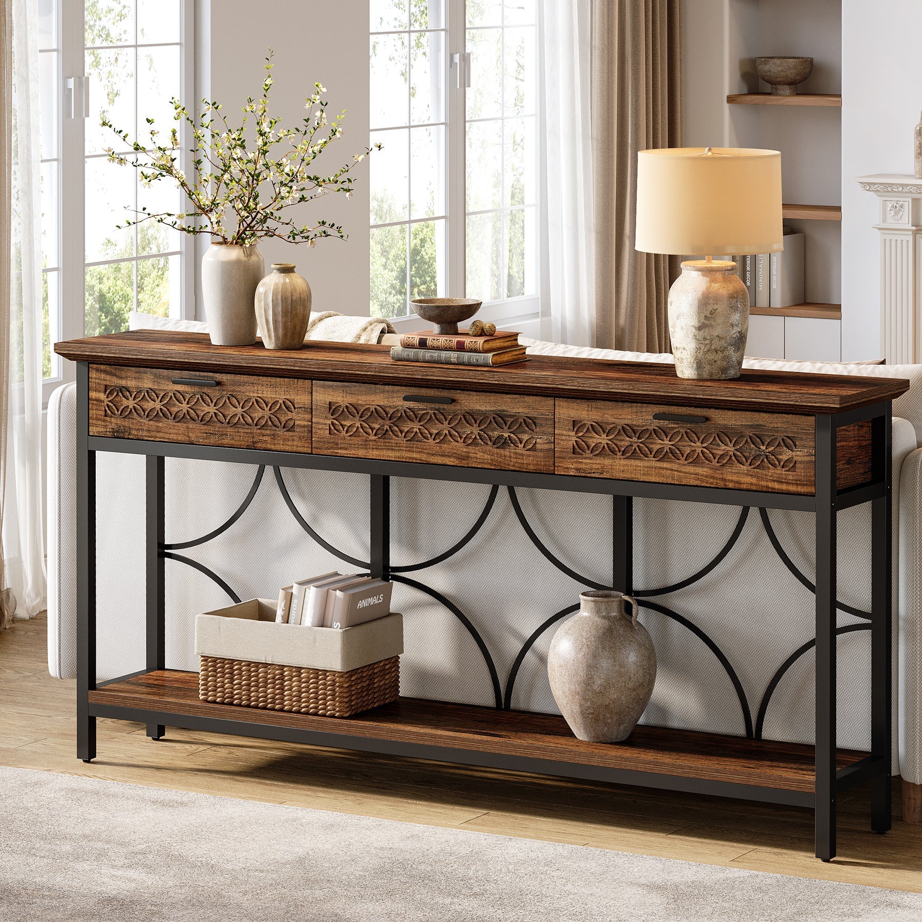 180 cm Console Table, Long Entryway Table Accent Table with Storage Drawers