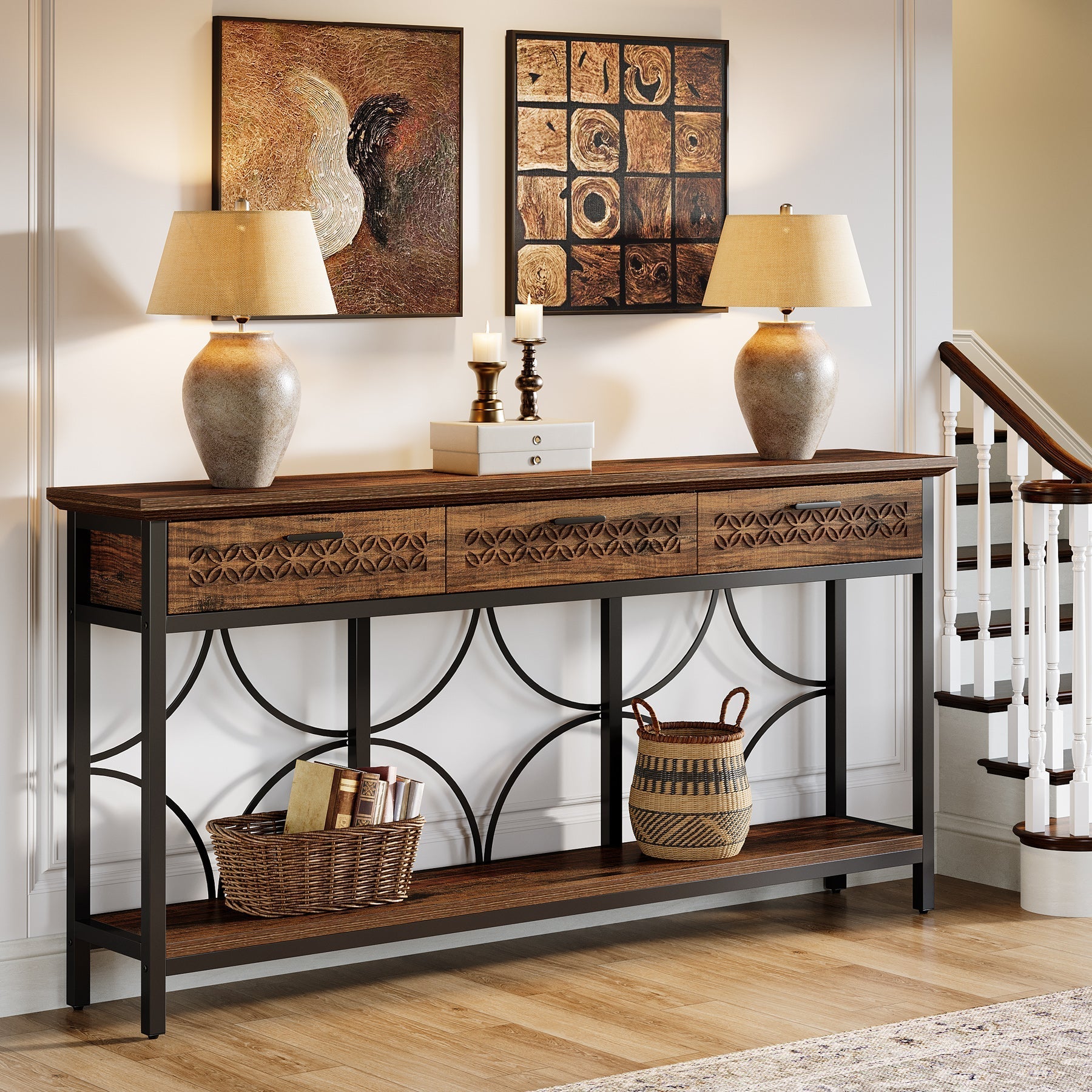 180 cm Console Table, Long Entryway Table Accent Table with Storage Drawers