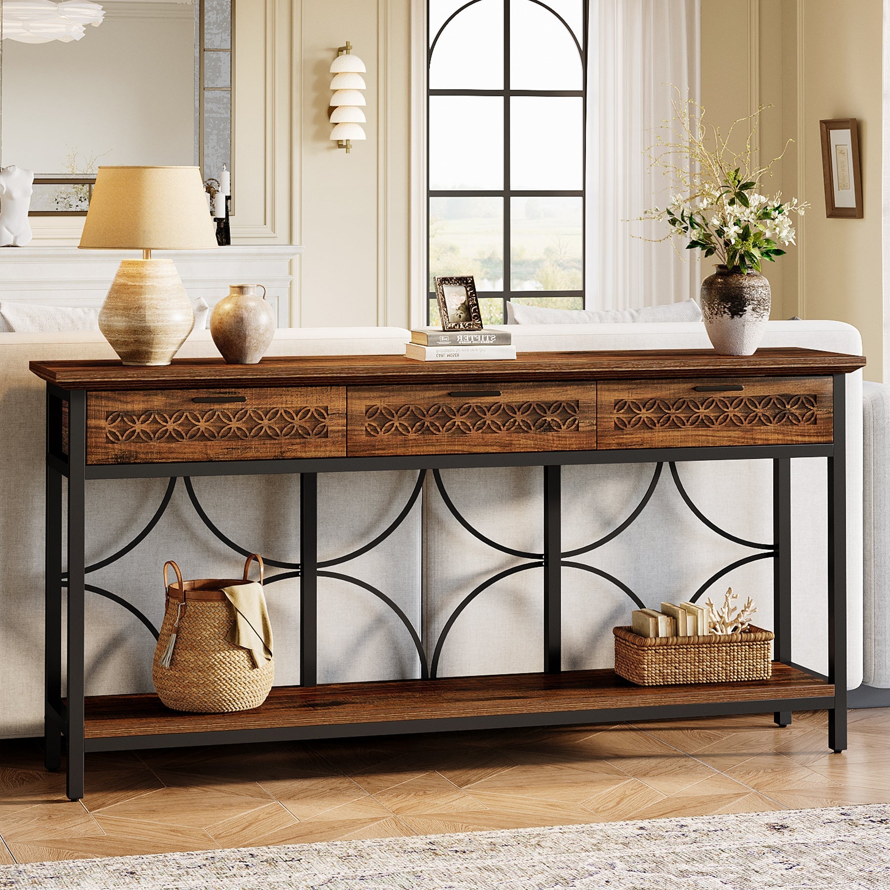 180 cm Console Table, Long Entryway Table Accent Table with Storage Drawers