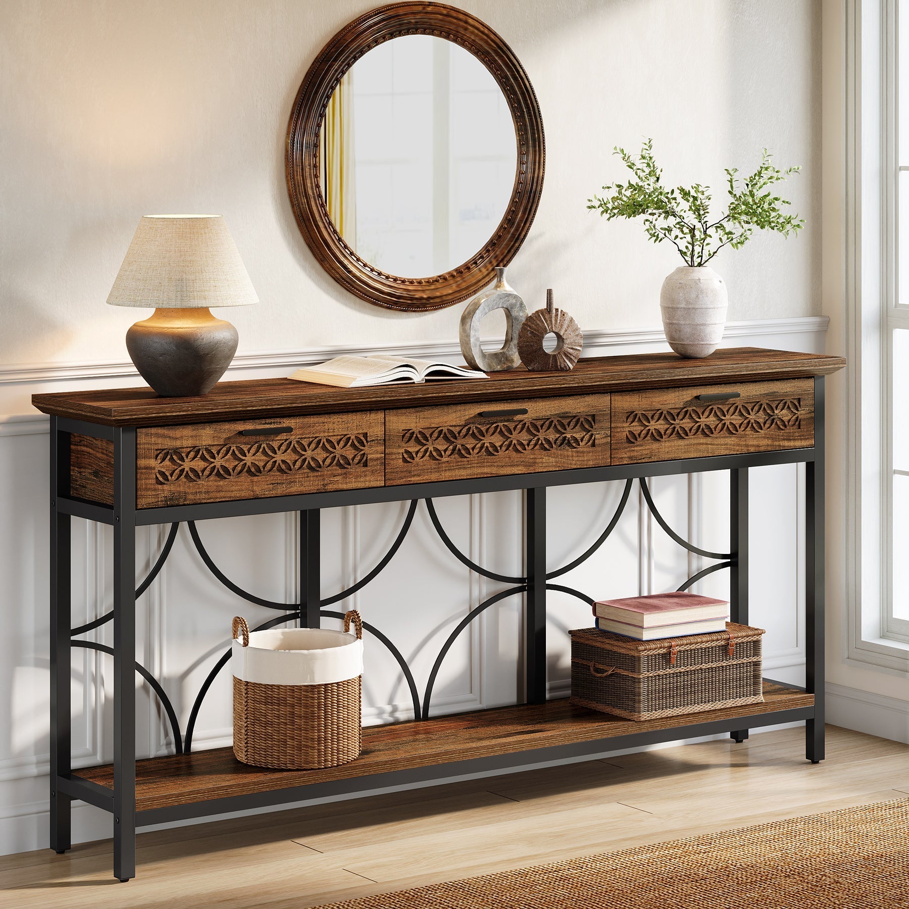 180 cm Console Table, Long Entryway Table Accent Table with Storage Drawers