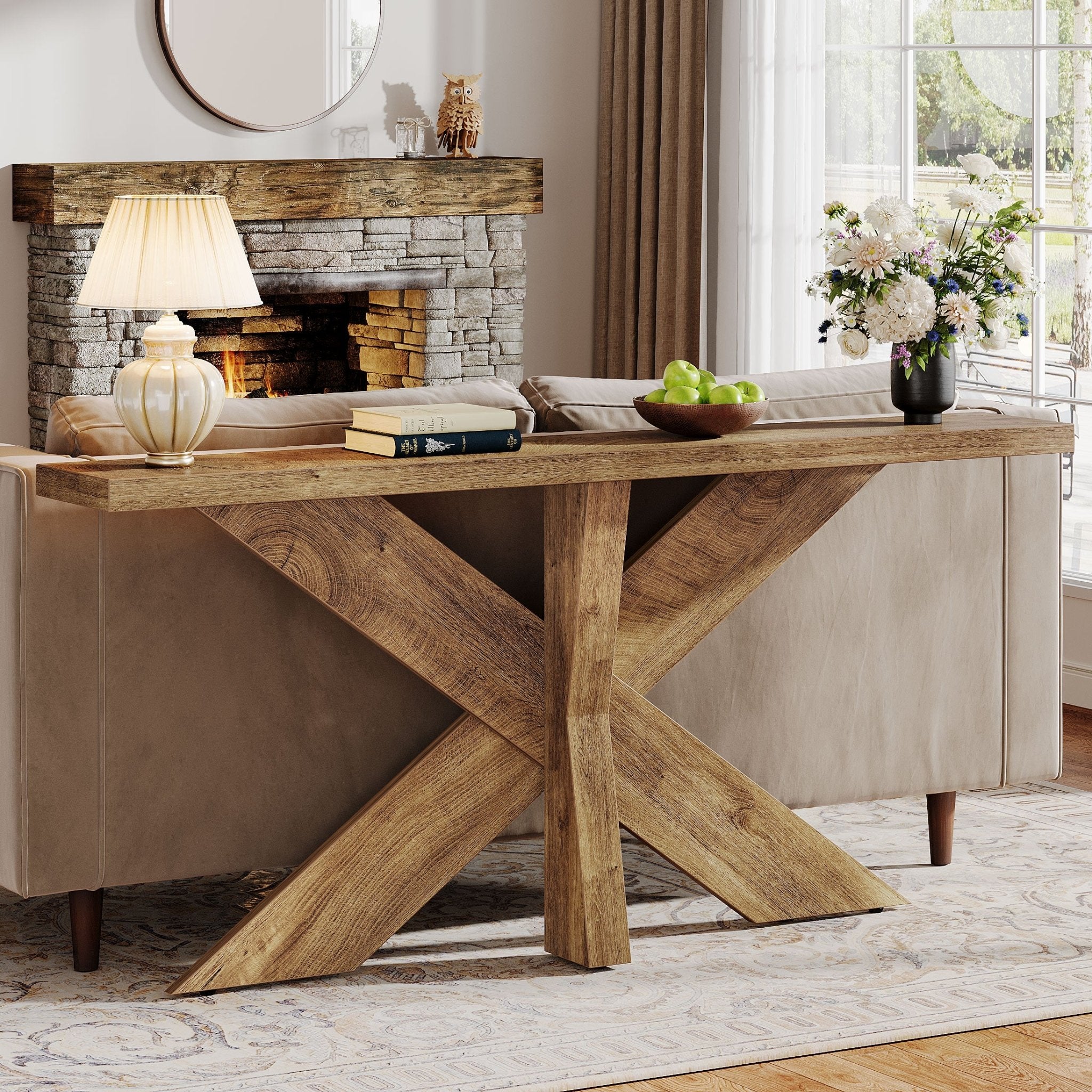 180 cm Farmhouse Console Table, Wood Sofa Hallway Table