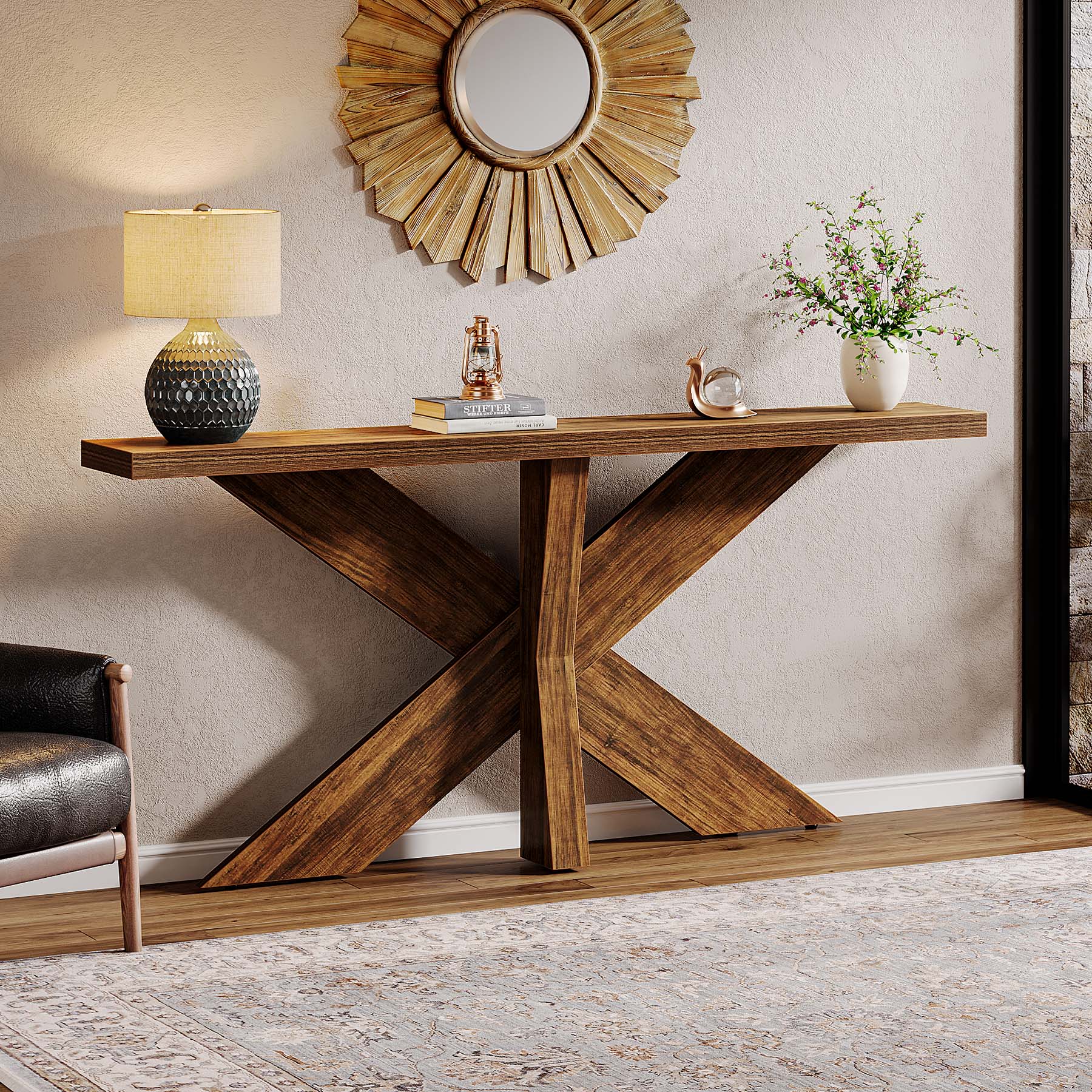 180 cm Farmhouse Console Table, Wood Sofa Hallway Table