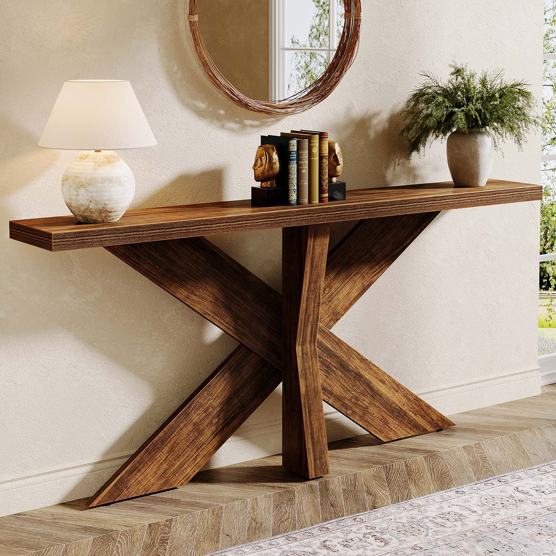 180 cm Farmhouse Console Table, Wood Sofa Hallway Table