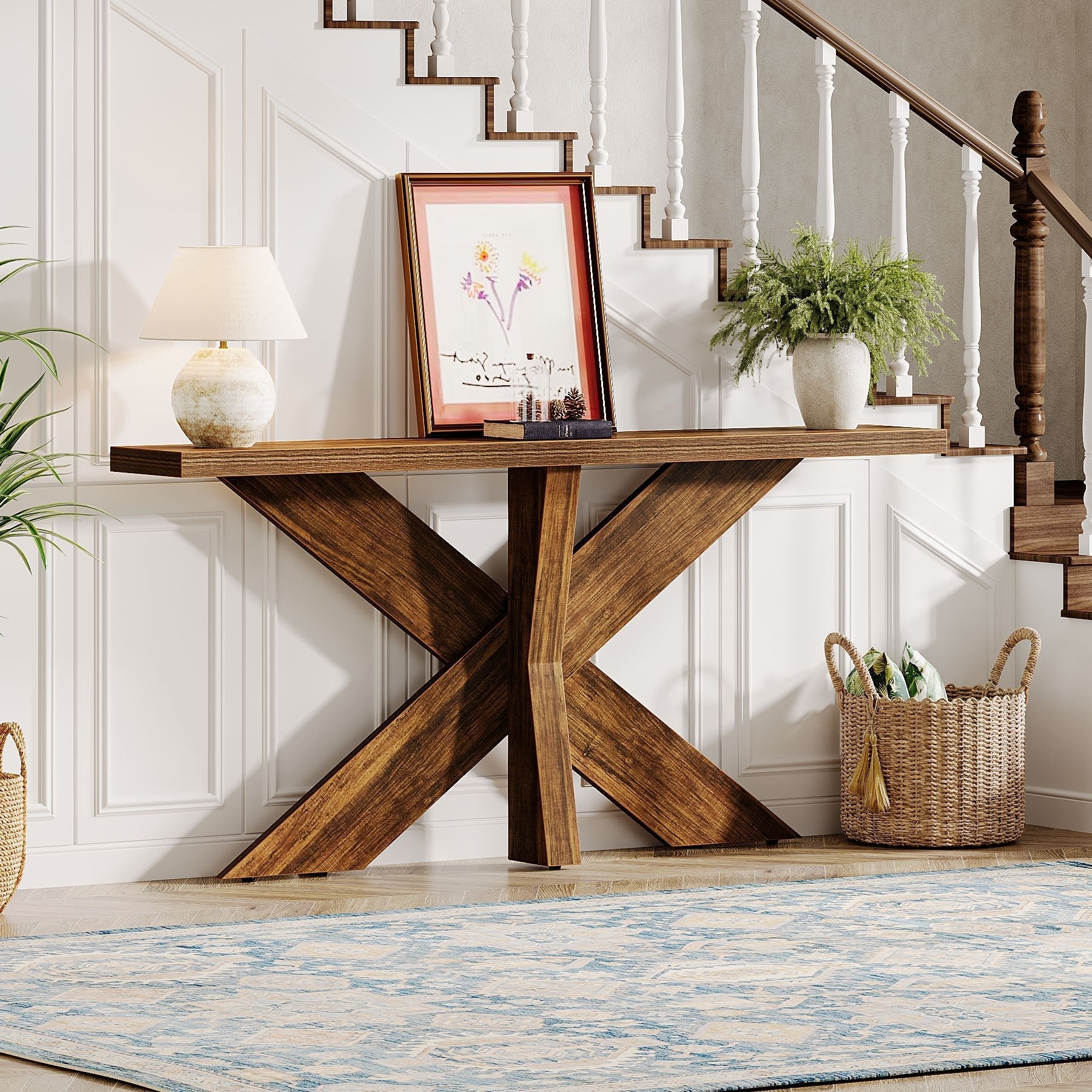 180 cm Farmhouse Console Table, Wood Sofa Hallway Table