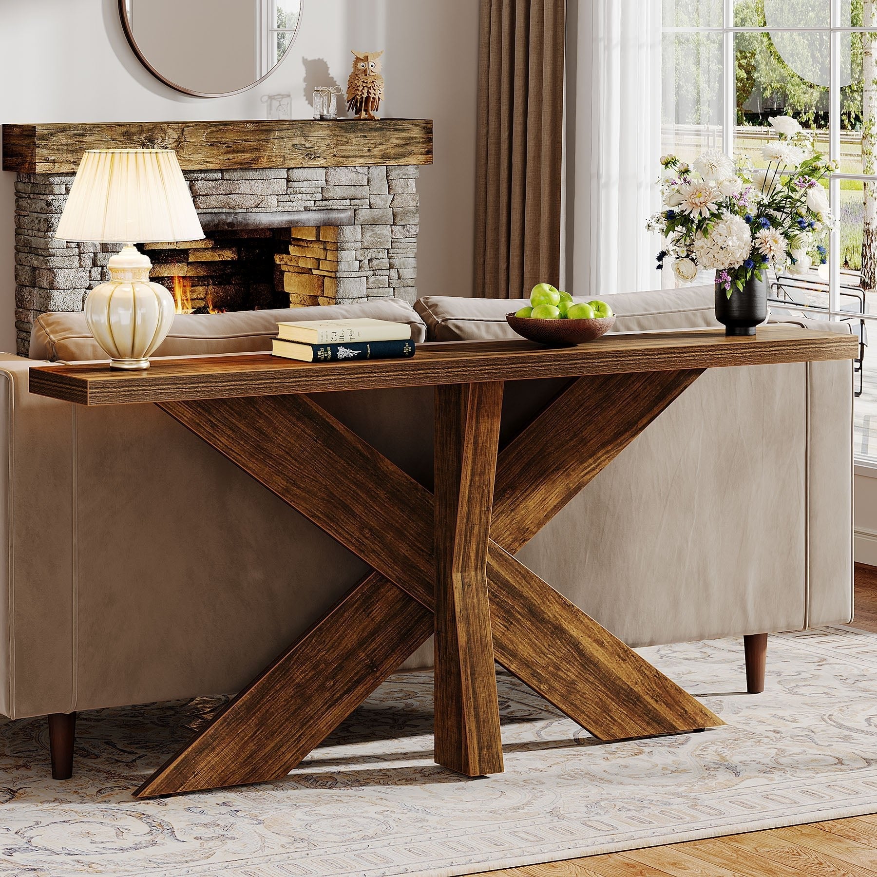 180 cm Farmhouse Console Table, Wood Sofa Hallway Table