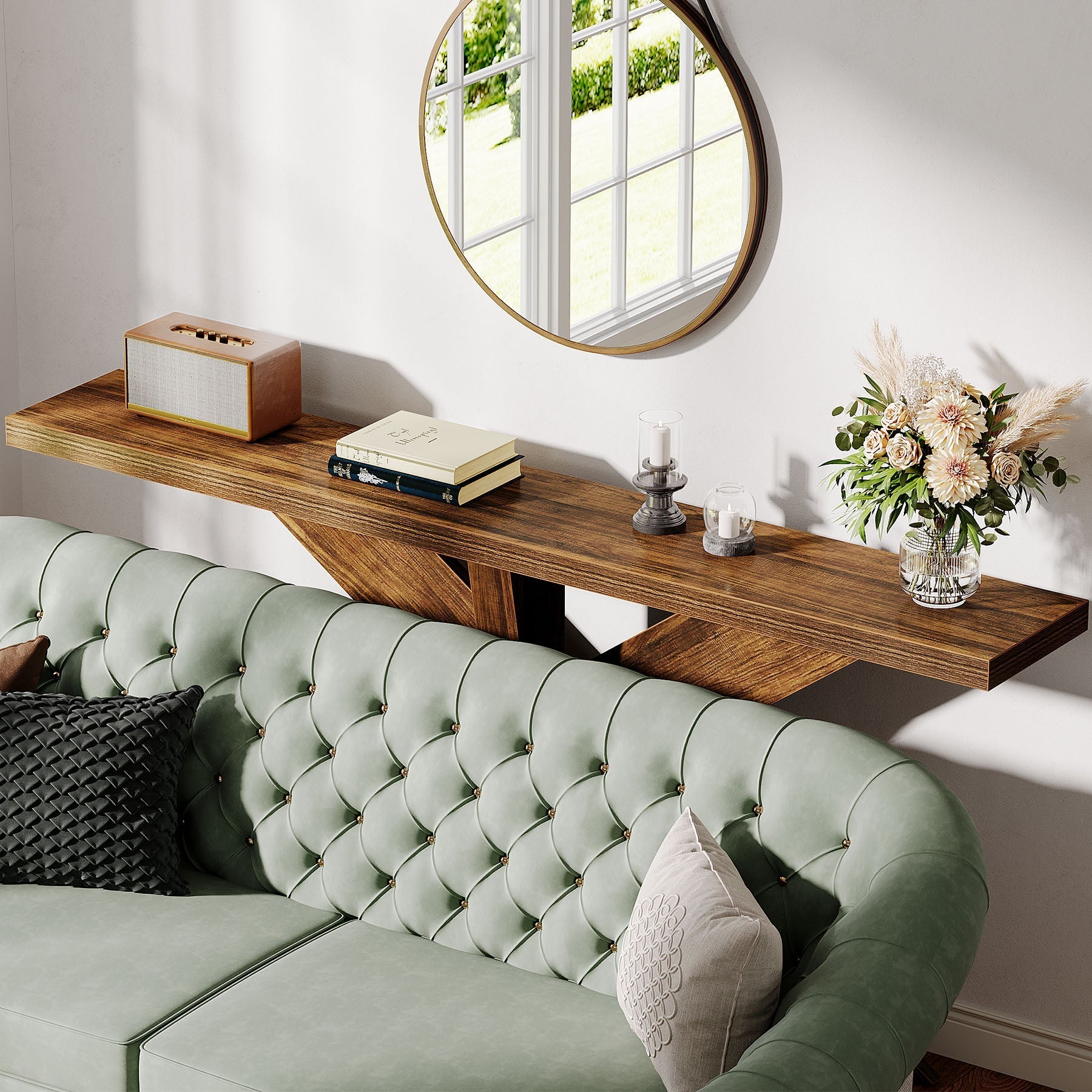 180 cm Farmhouse Console Table, Wood Sofa Hallway Table