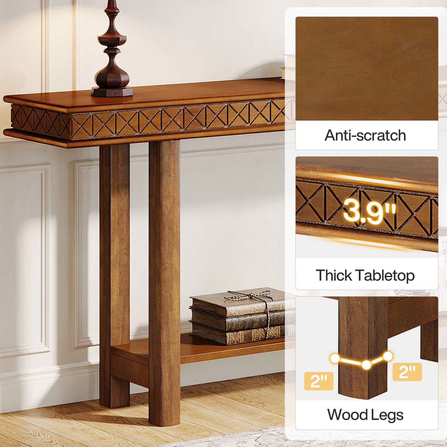 180-CM Console Table, Wood 2-Tier Sofa Table Long Entryway Accent Table