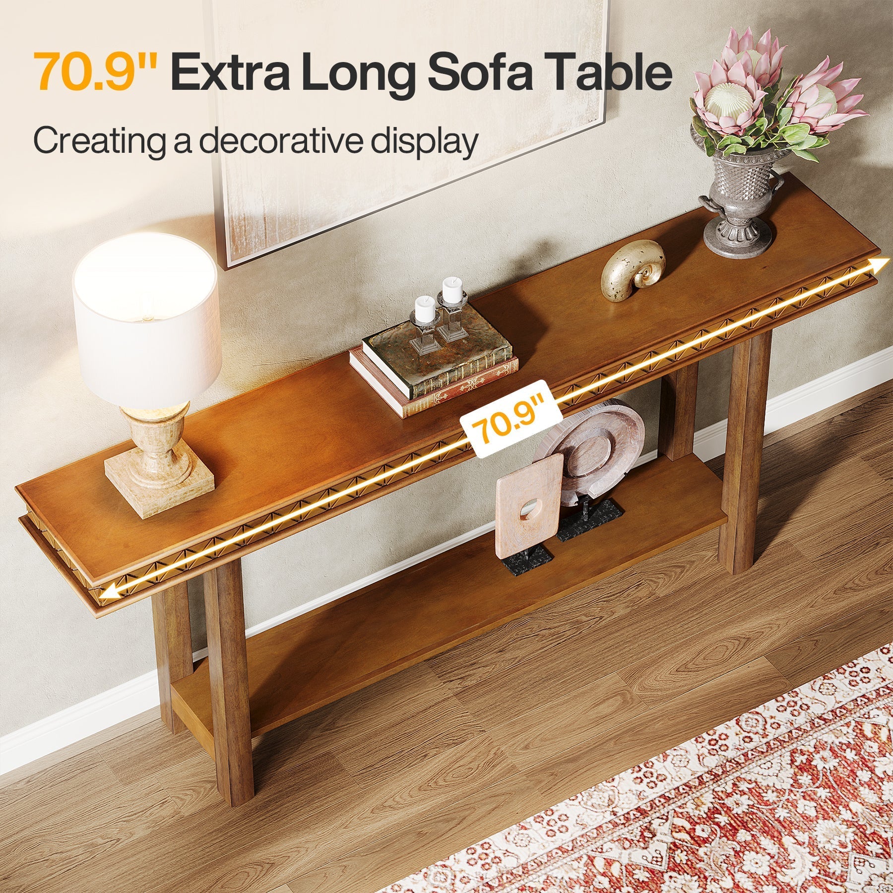 180-CM Console Table, Wood 2-Tier Sofa Table Long Entryway Accent Table