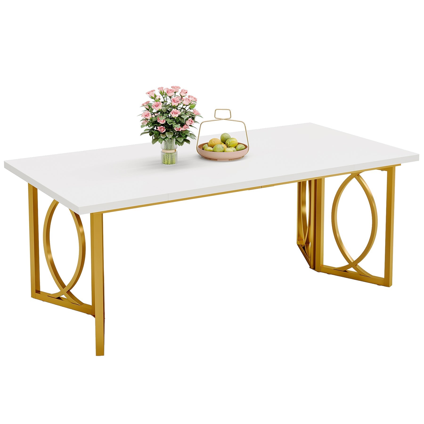 180 cm Wood Dining Table, Modern Rectangle Kitchen Table for 4-6 People