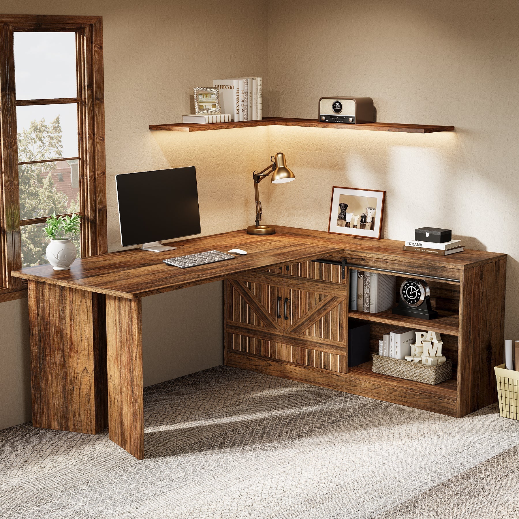 180 cm L Shaped Executive Desk, Large Office Computer Desk with Storage Cabinet