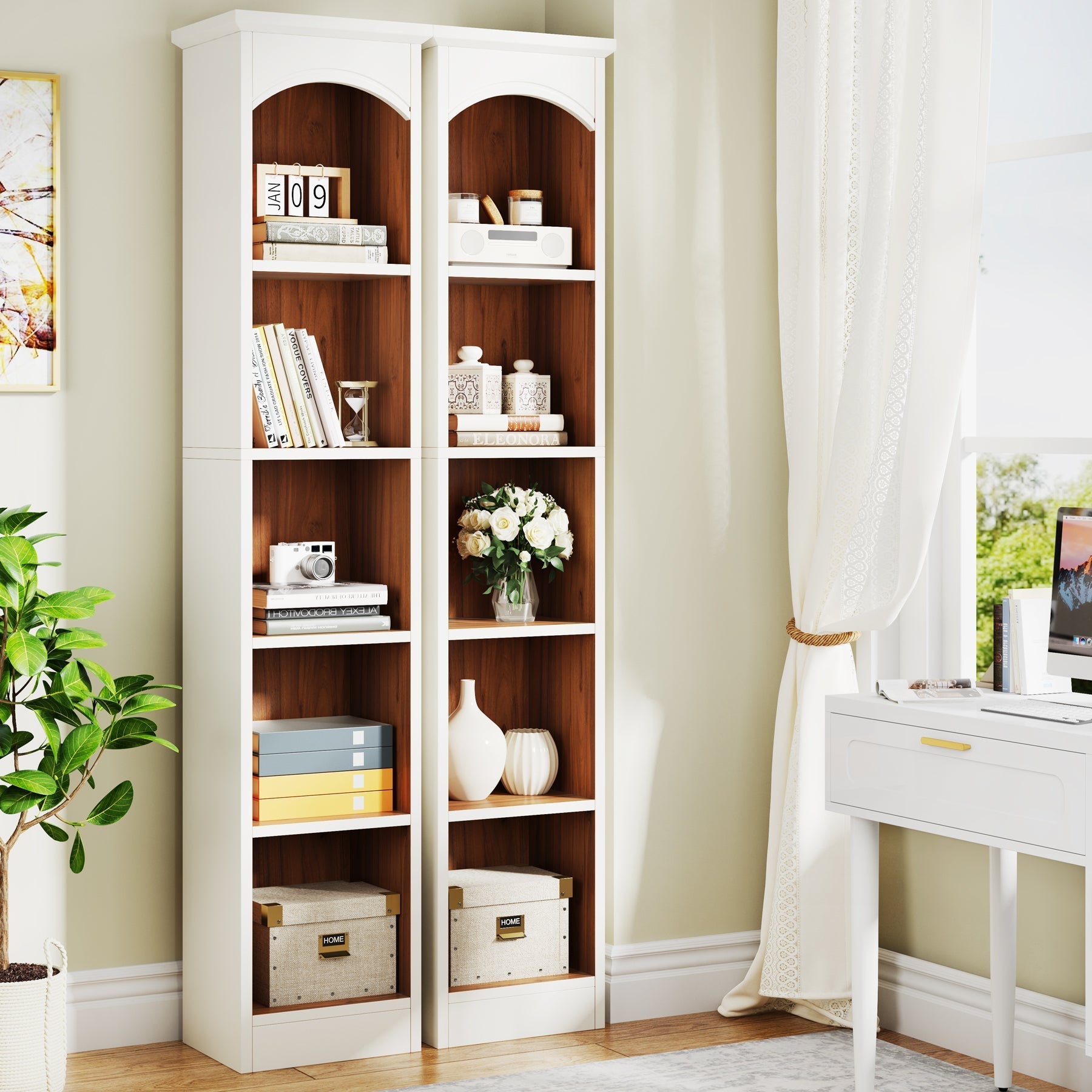 180 cm Narrow Bookcase, 5-Tier Cube Bookshelf Display Rack with Storage