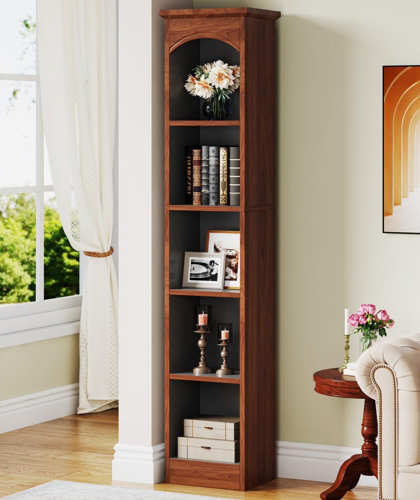 180 cm Narrow Bookcase, 5-Tier Cube Bookshelf Display Rack with Storage