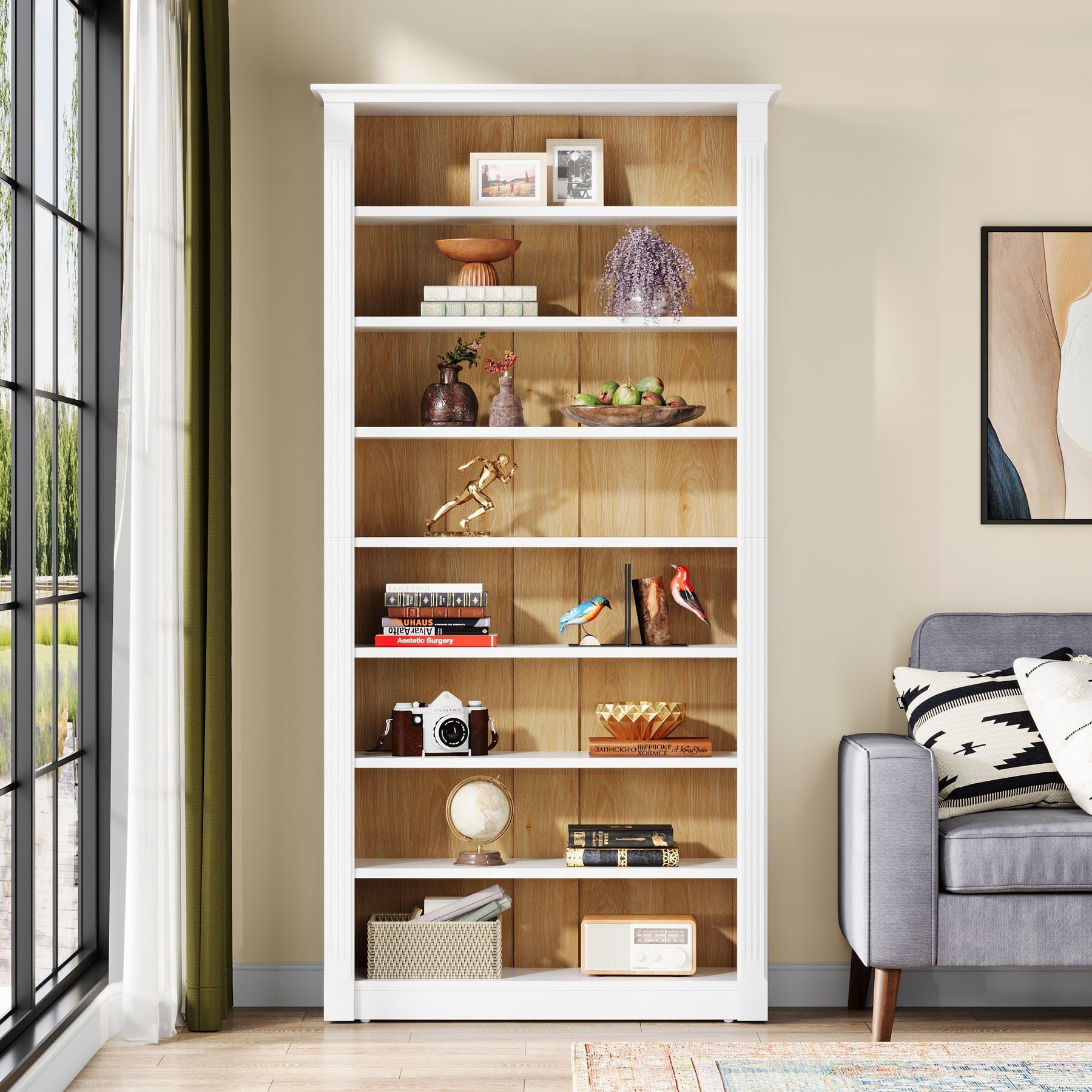 180 cm Tall Bookcase, Modern 8-Tier Bookshelf Freestanding Display Shelf