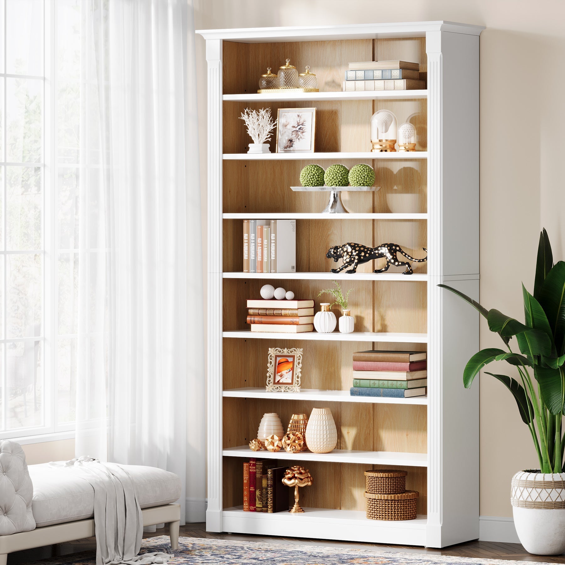 180 cm Tall Bookcase, Modern 8-Tier Bookshelf Freestanding Display Shelf