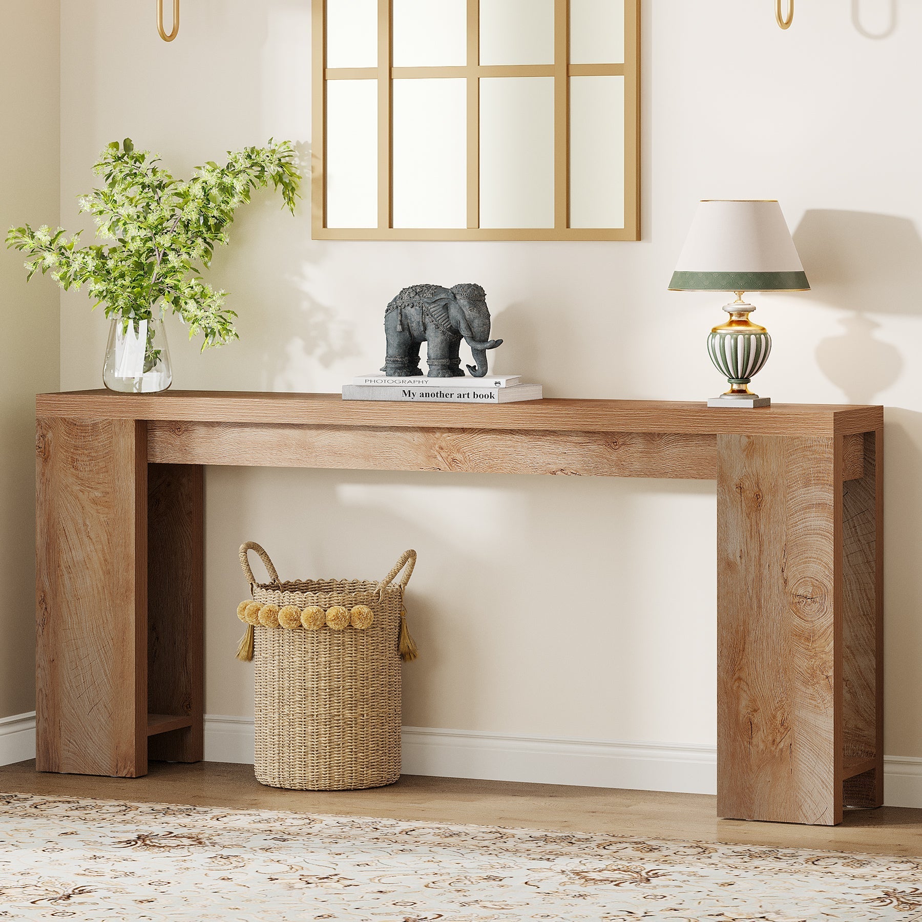 180 cm Wood Console Table, Farmhouse Sofa Table Entryway Table