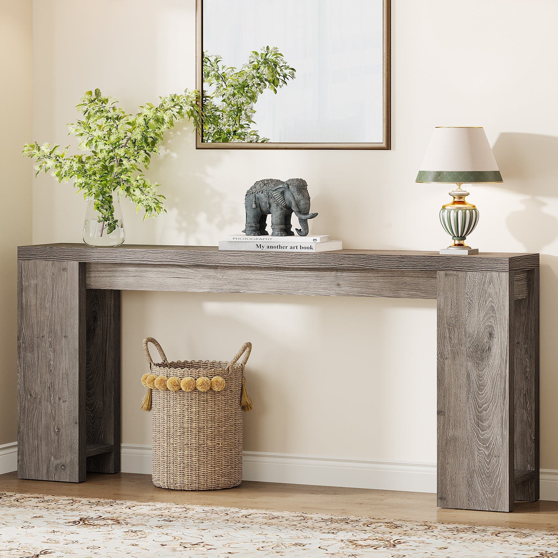 180 cm Wood Console Table, Farmhouse Sofa Table Entryway Table