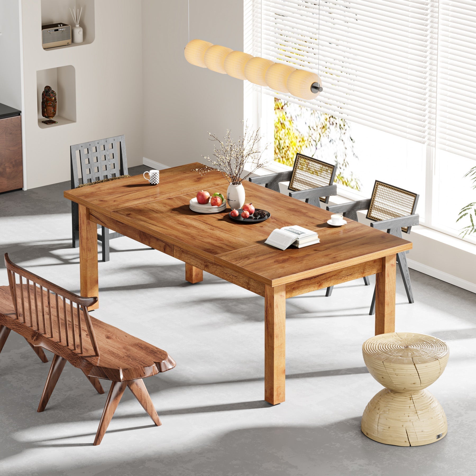 180 cm Wood Dining Table for 6-8 People, Farmhouse Breakfast Table