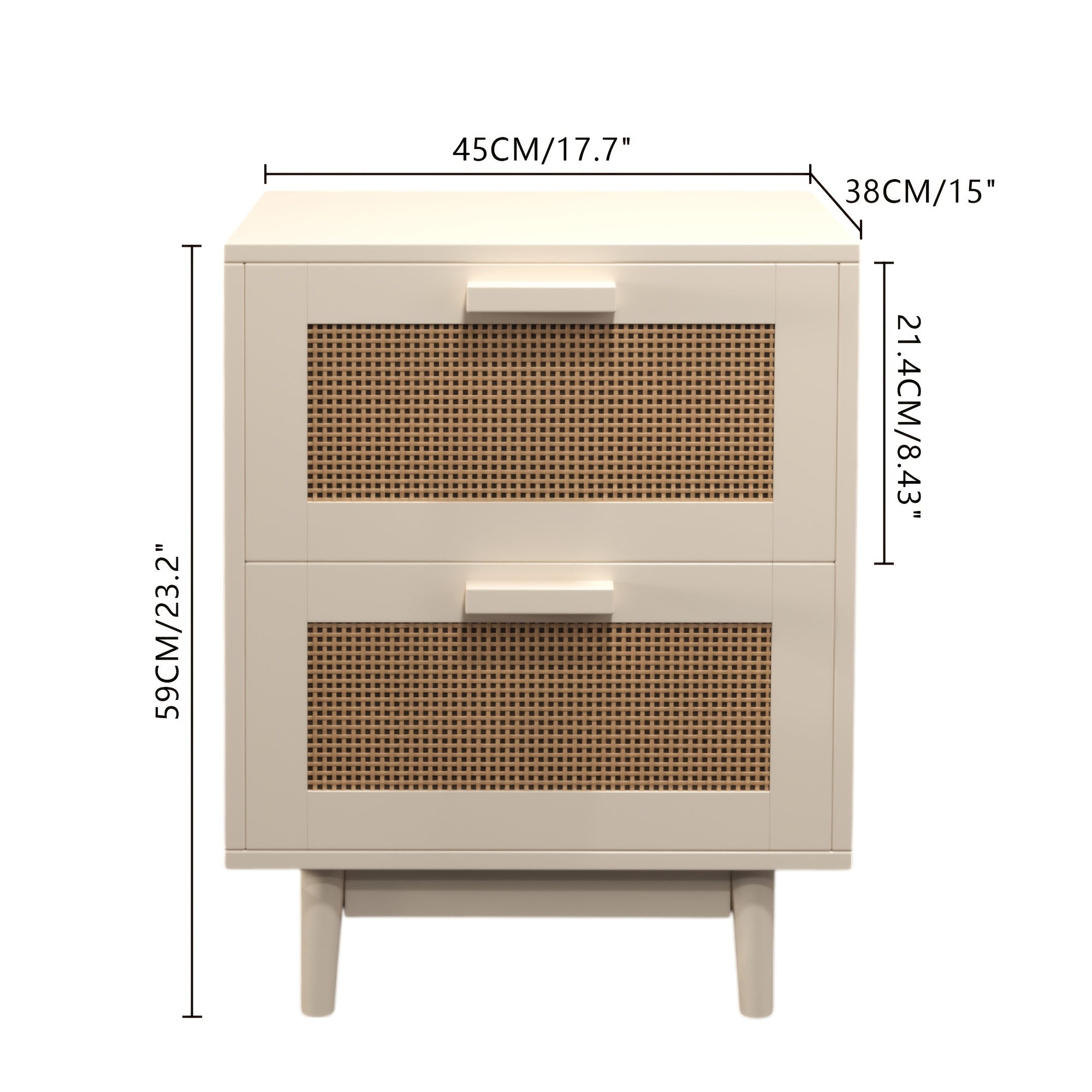 Rattan Nightstand, Wood End Table, Side Table with 2 Faux Rattan-Decorated Drawers, Bedside Table, Wood Accent Table with Storage for Livingroom, Bedroom