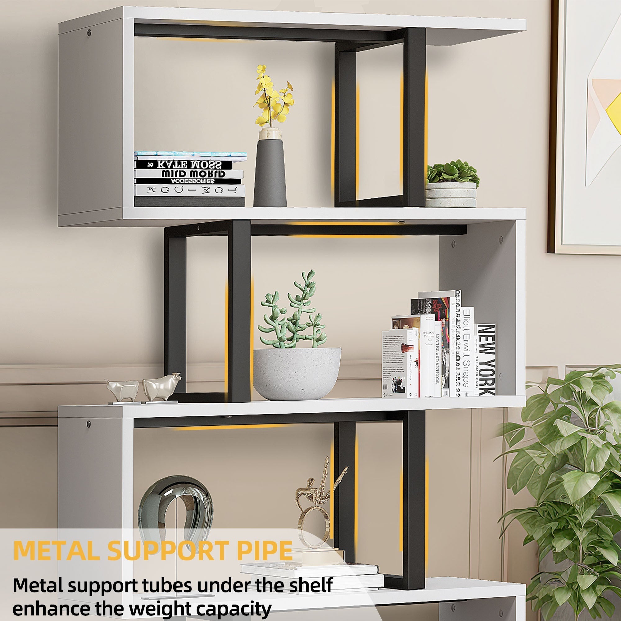 5- Tier S- Shaped Bookcase with Open Display Storage for Living Space