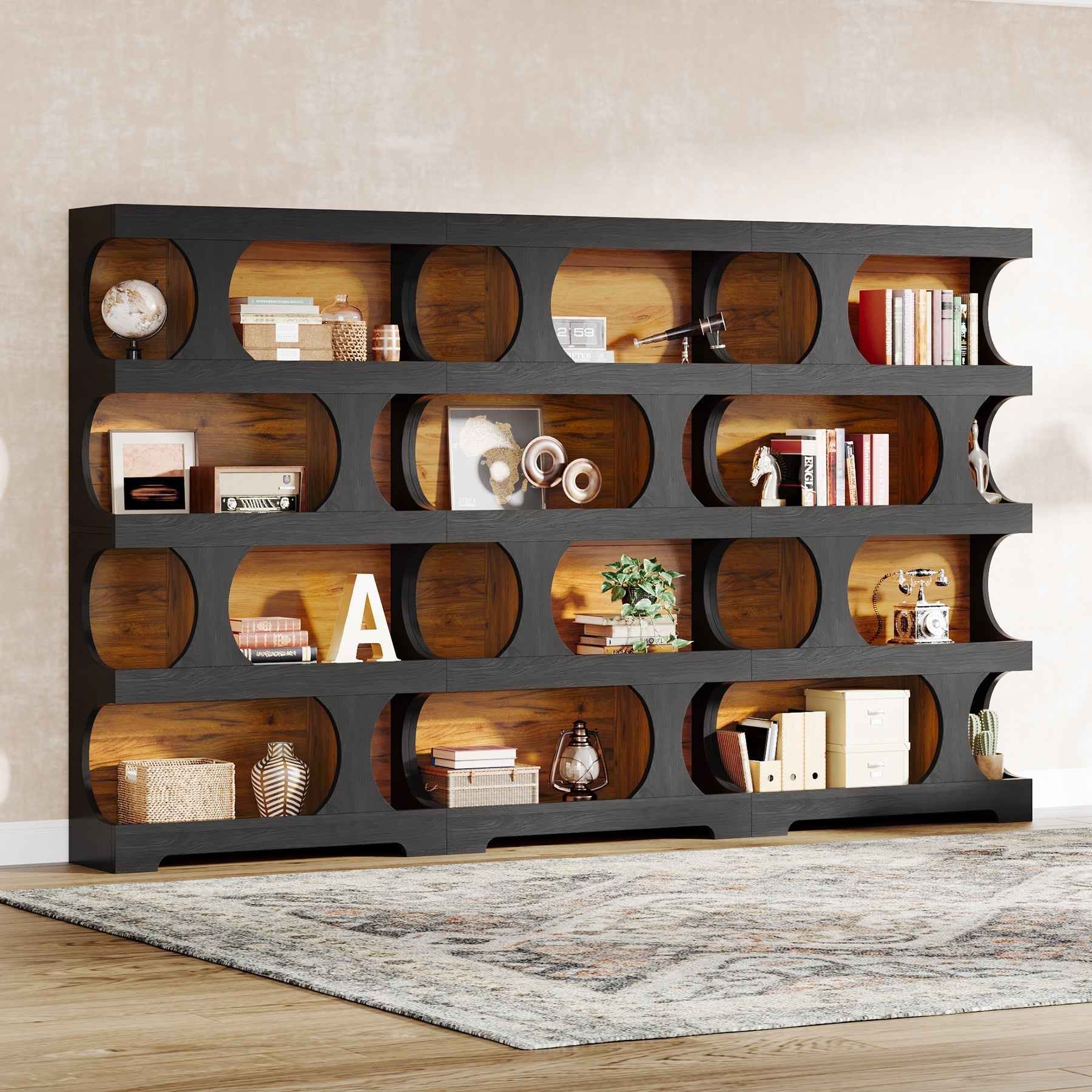 180 cm Bookshelf, 4-Tier S-Shaped Bookcase Freestanding Display Shelves