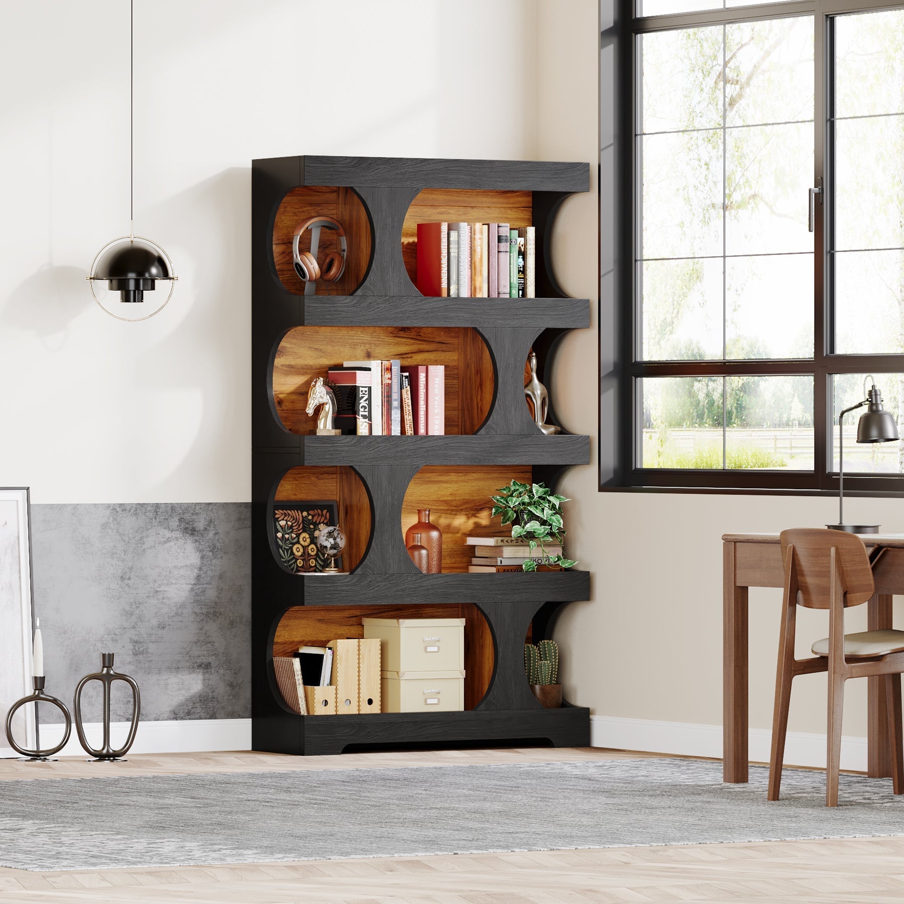 180 cm Bookshelf, 4-Tier S-Shaped Bookcase Freestanding Display Shelves