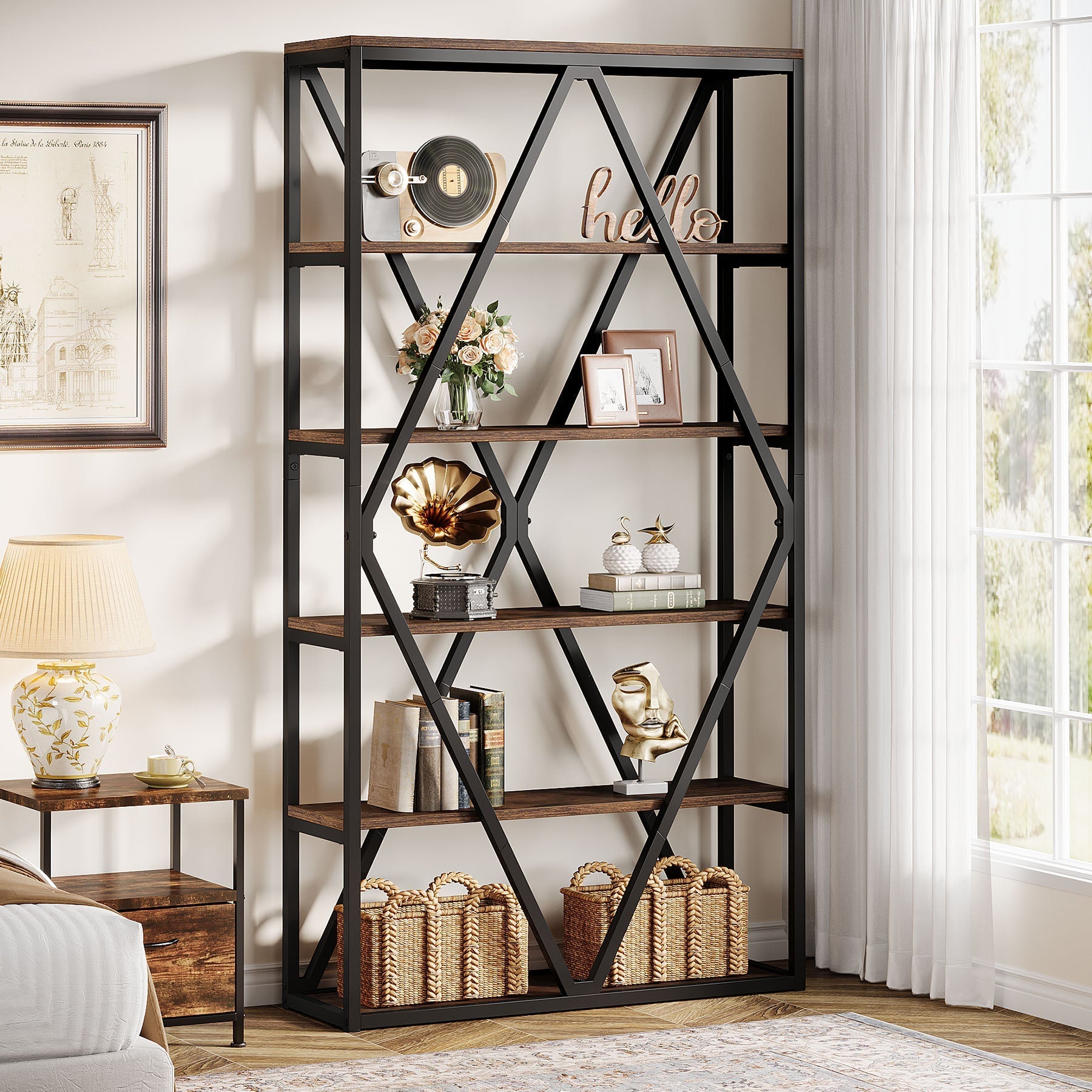 180 cm Bookshelf, Freestanding 6-Tier Bookcase Etagere Display Shelf