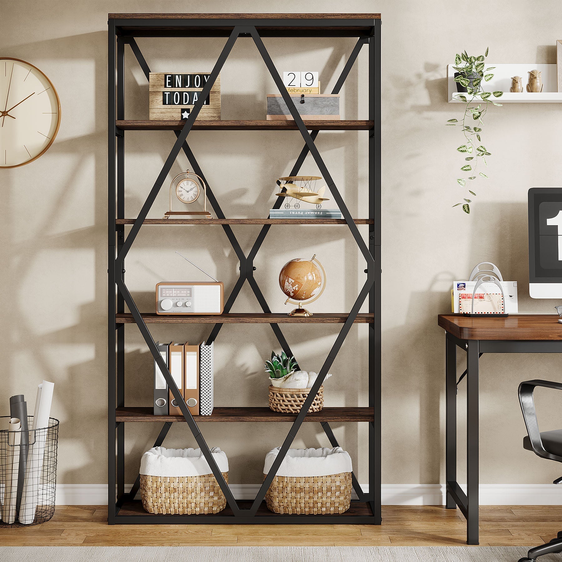 180 cm Bookshelf, Freestanding 6-Tier Bookcase Etagere Display Shelf