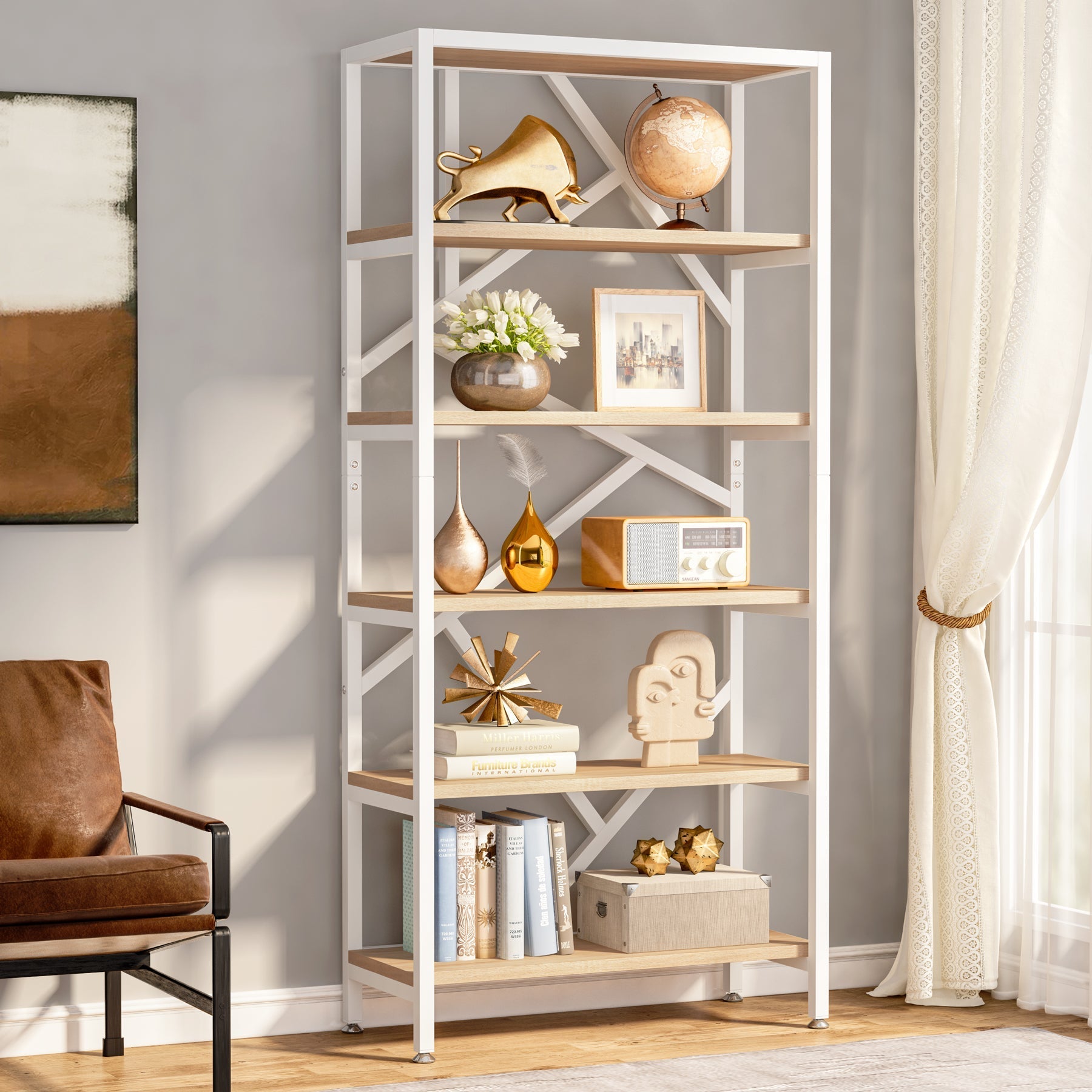 180 cm Bookshelf, Industrial Etagere Bookcase 6 Shelf Display Rack