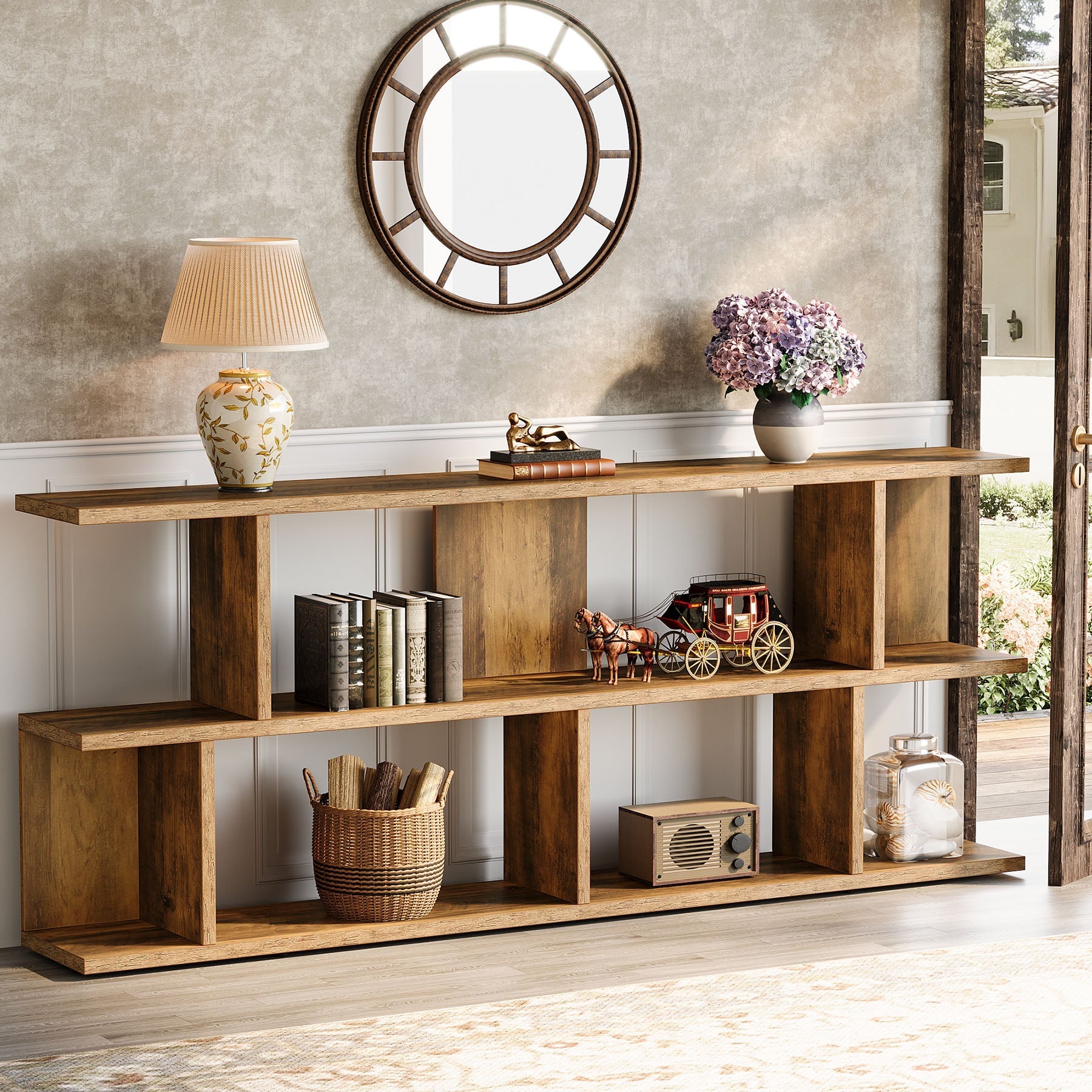 180 cm Console Table, 3 Tier Farmhouse Sofa Table with Storage