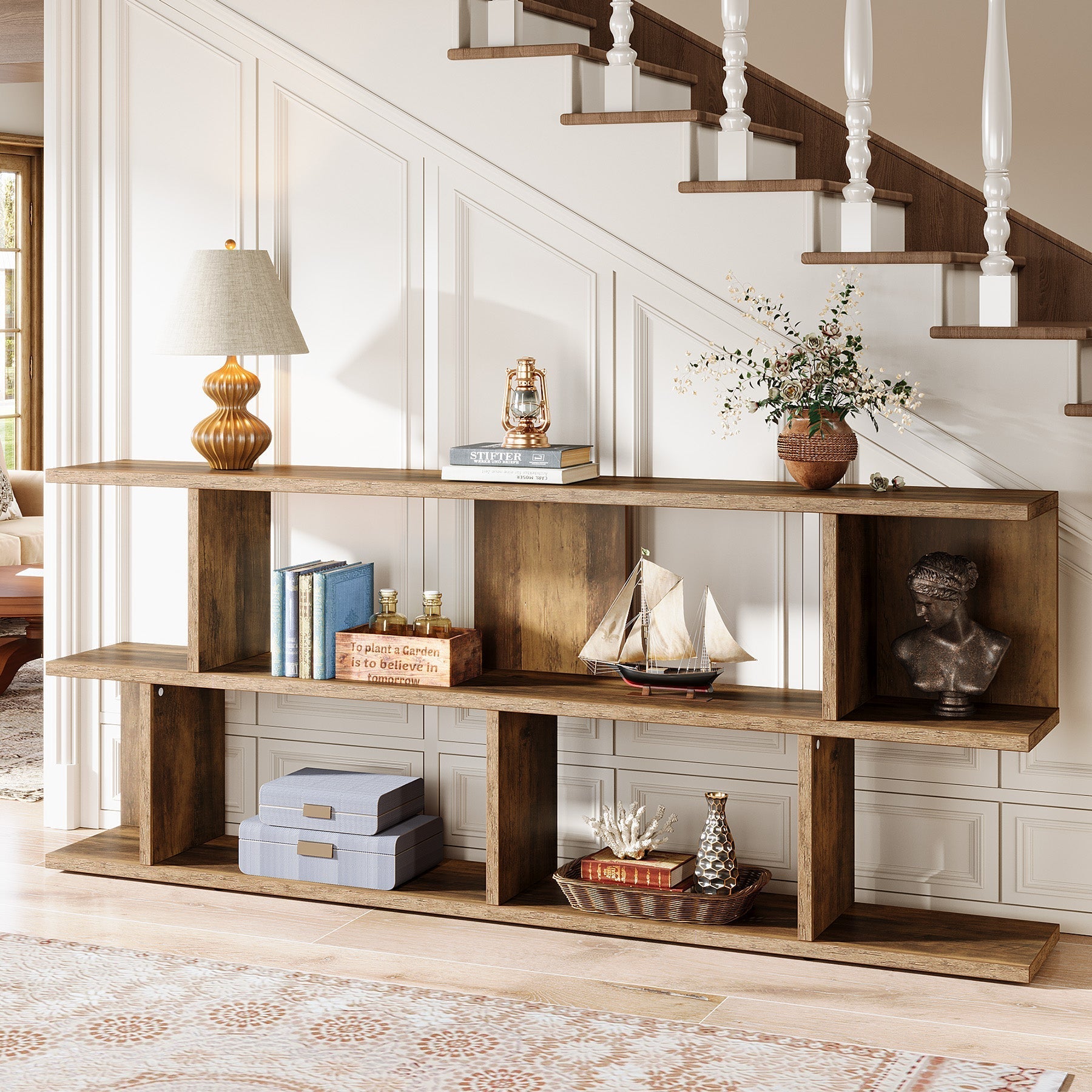 180 cm Console Table, 3 Tier Farmhouse Sofa Table with Storage