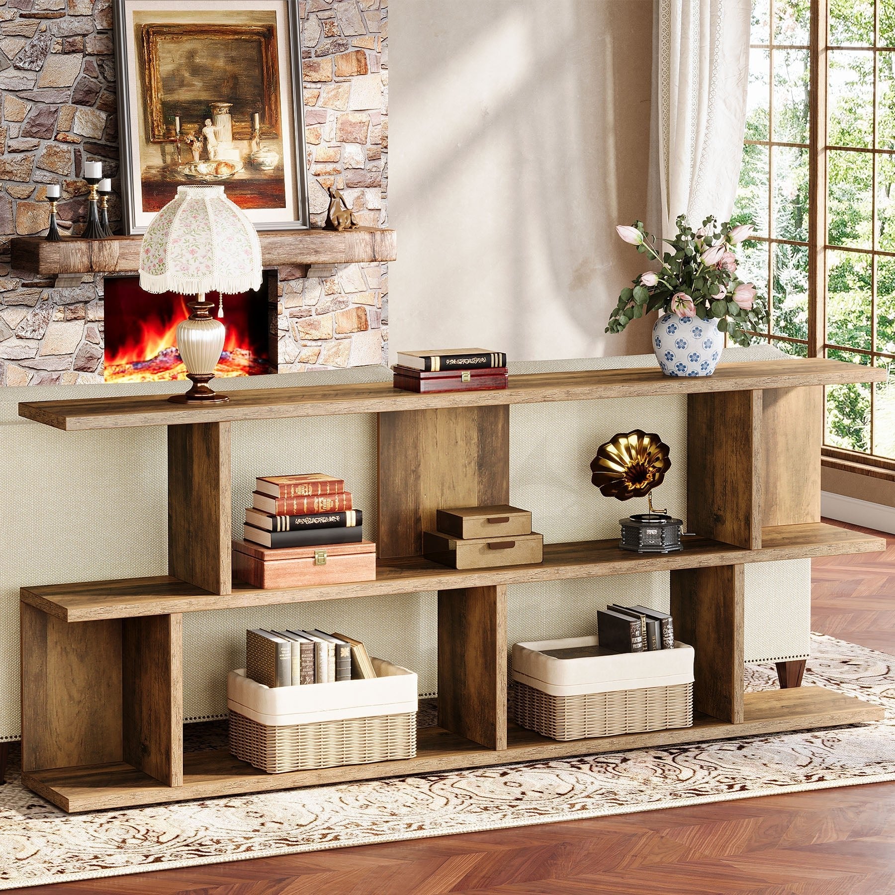 180 cm Console Table, 3 Tier Farmhouse Sofa Table with Storage