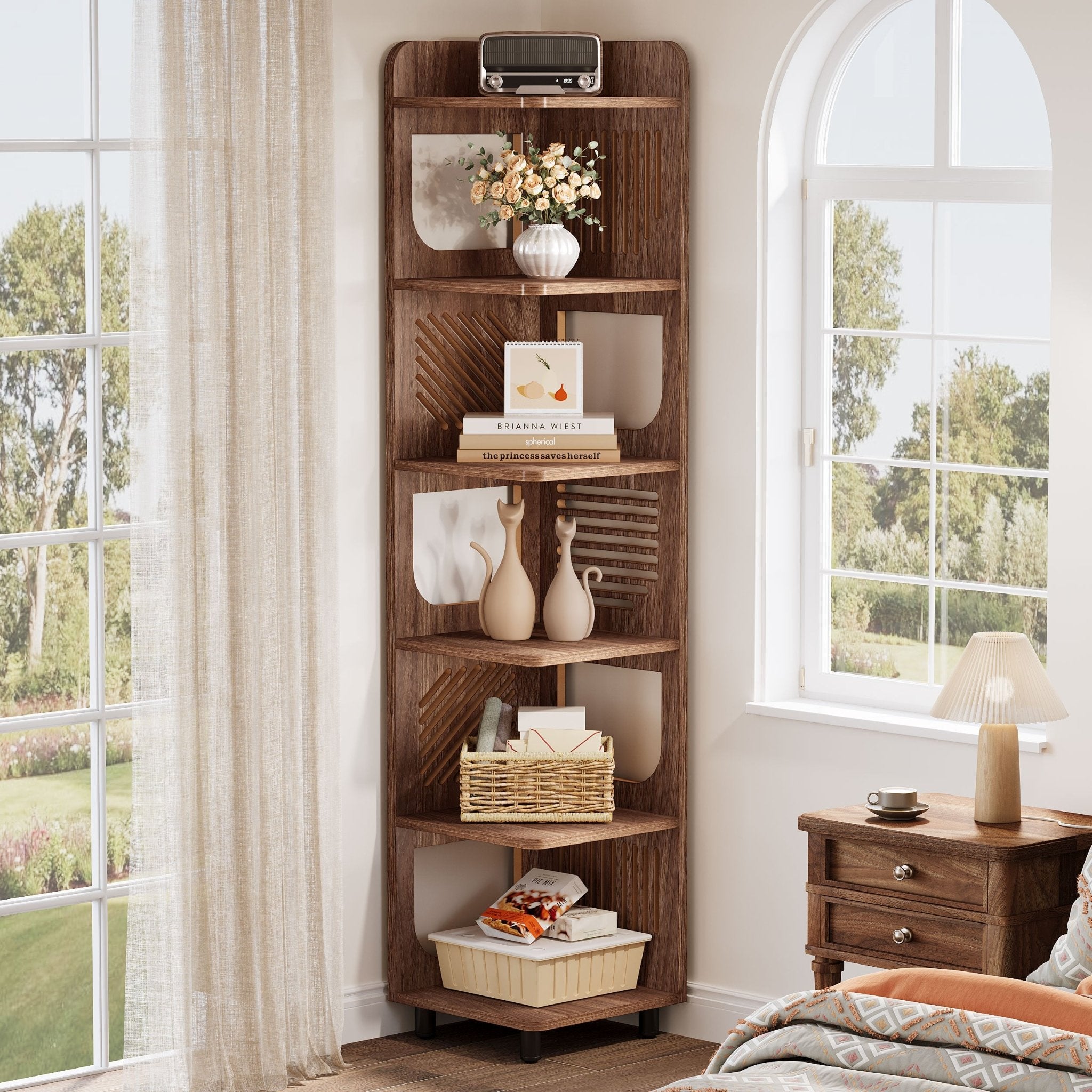 180 cm Corner Shelf, Narrow Bookshelf Display Shelf with Storage Rack