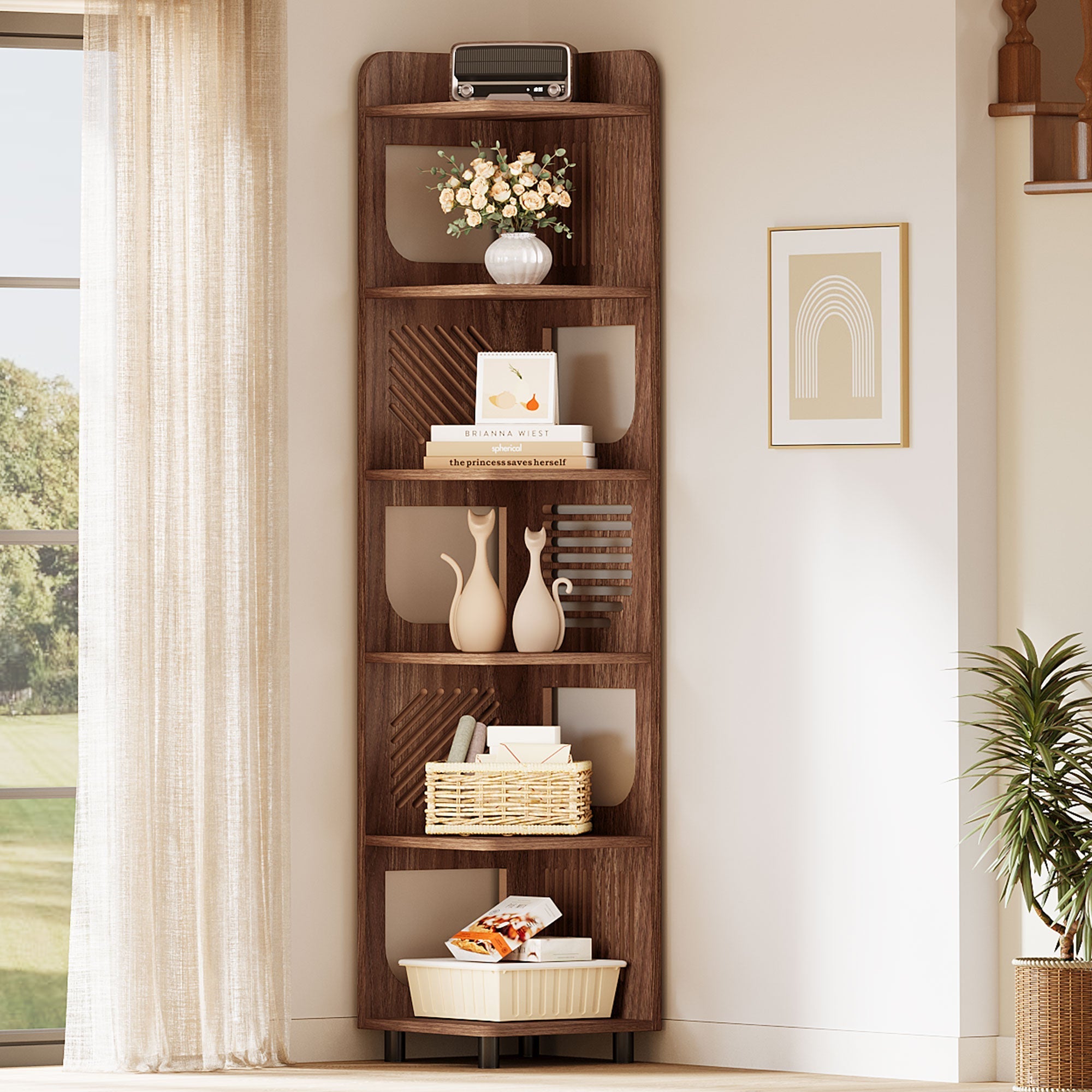 180 cm Corner Shelf, Narrow Bookshelf Display Shelf with Storage Rack