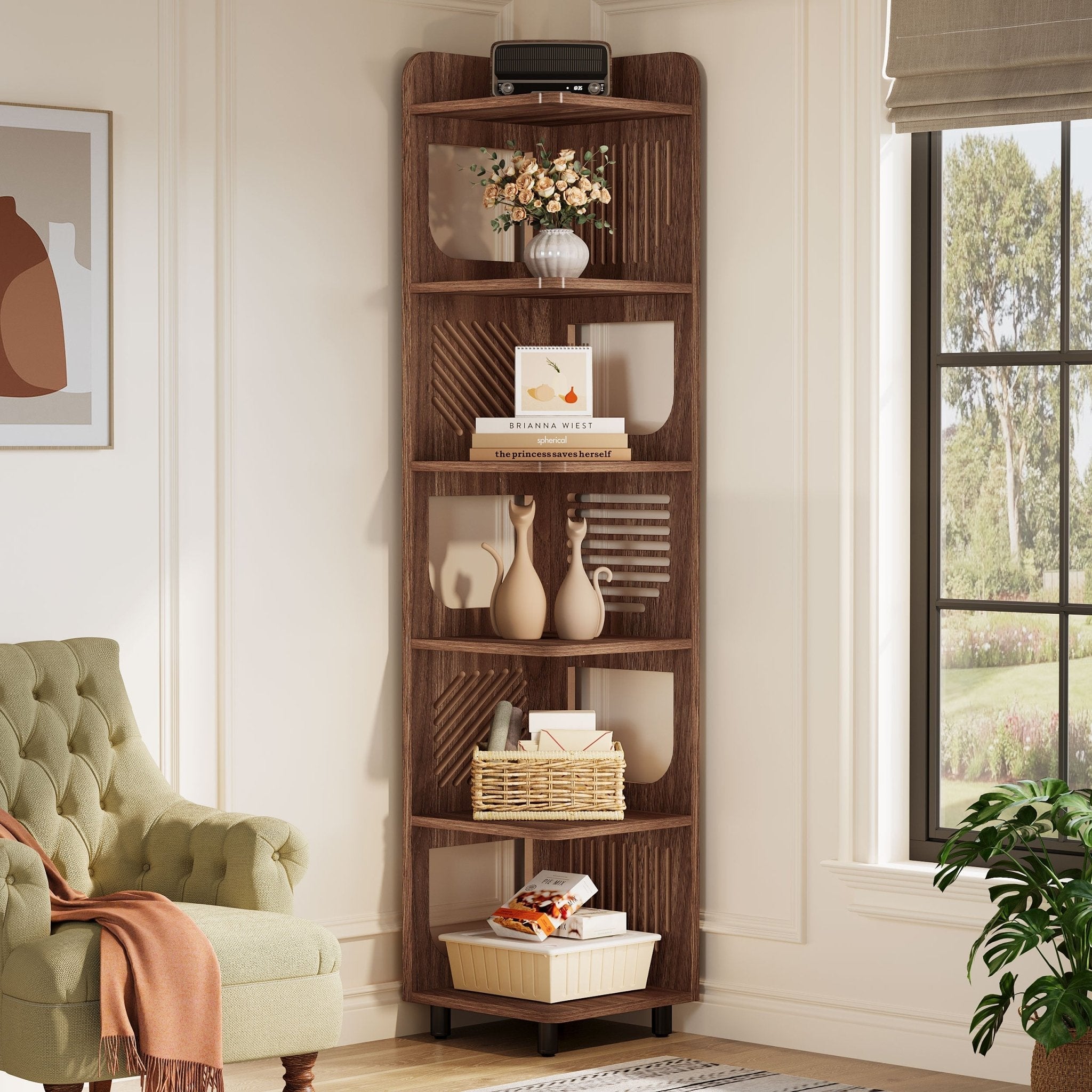 180 cm Corner Shelf, Narrow Bookshelf Display Shelf with Storage Rack