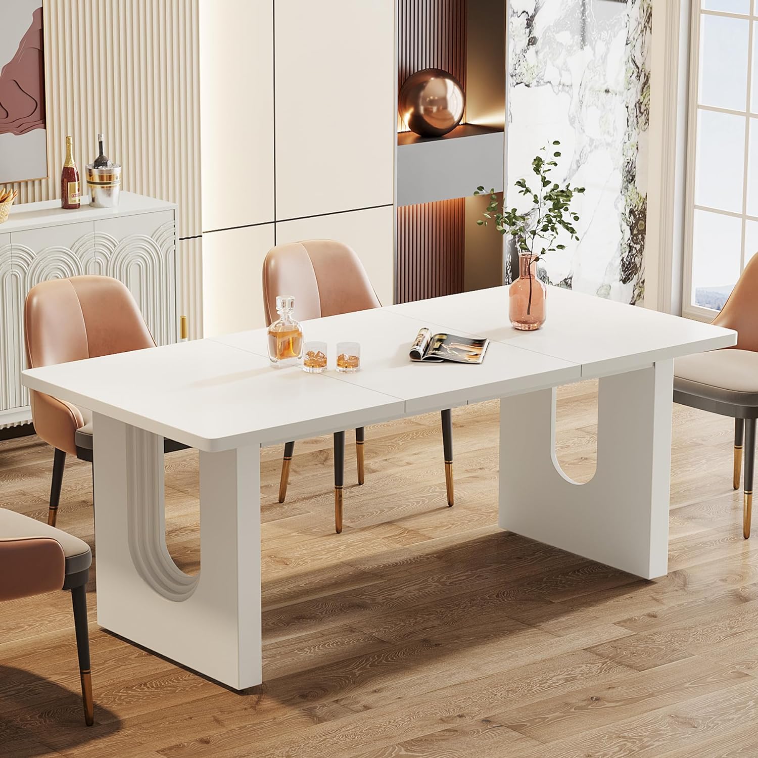 180 cm Dining Table for 6 to 8 People, Modern Wood Kitchen Dinner Table