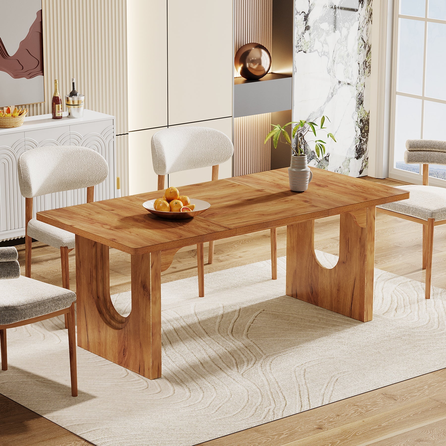 180 cm Dining Table for 6 to 8 People, Modern Wood Kitchen Dinner Table