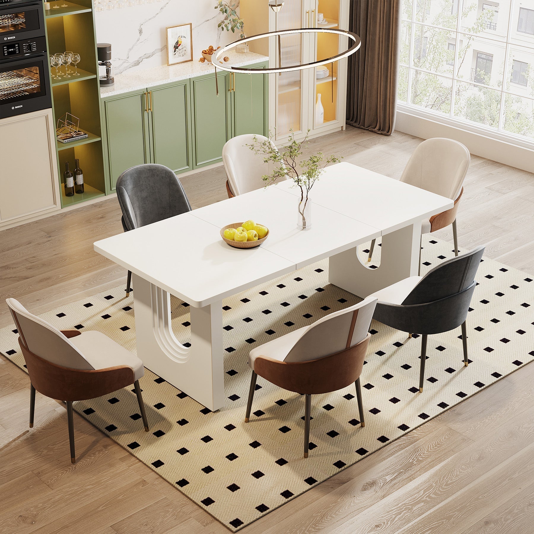 180 cm Dining Table for 6 to 8 People, Modern Wood Kitchen Dinner Table