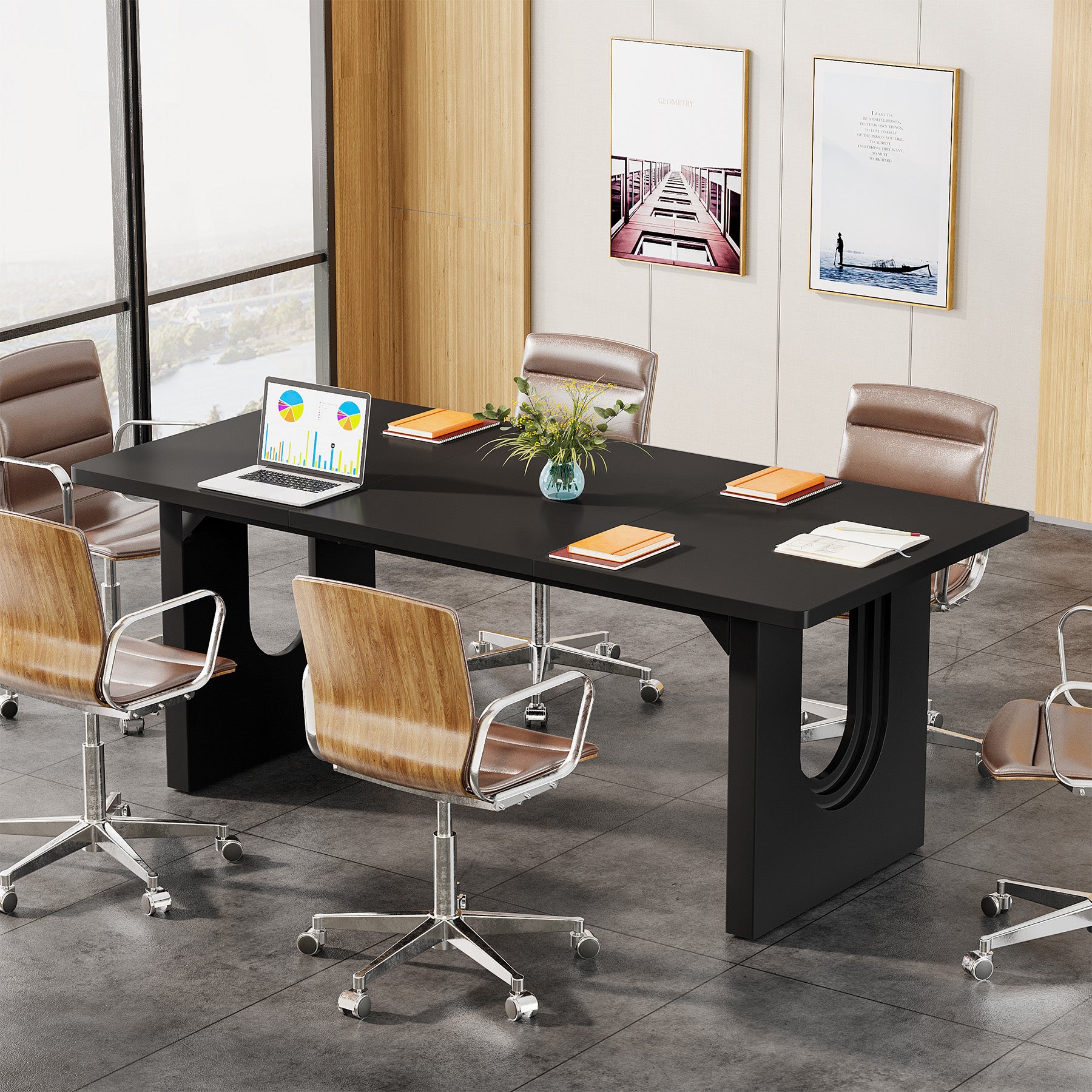 180 cm Executive Desk, Modern Computer Desk with Wood Double Pedestal Base