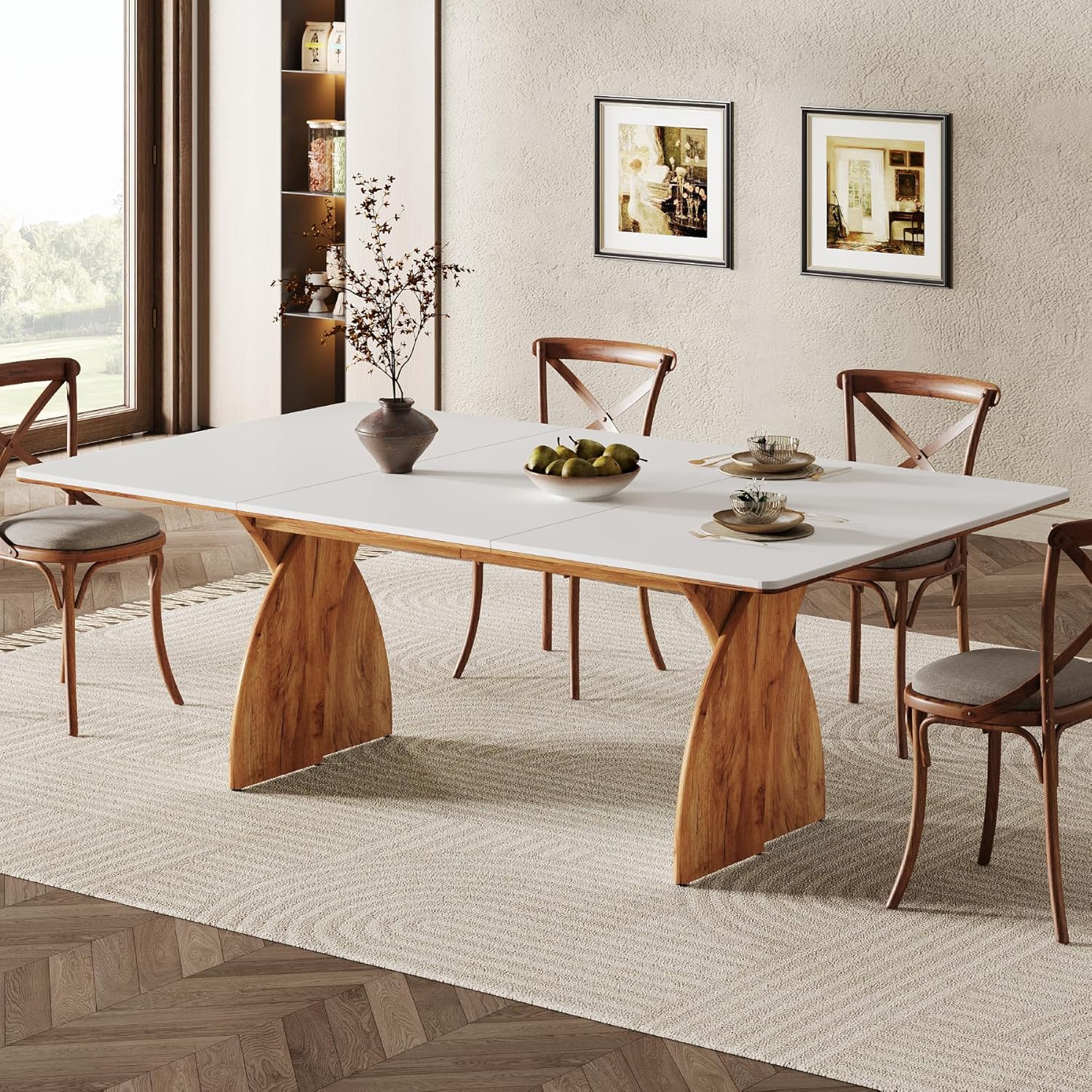 180 cm Kitchen Table, Modern Dining Table with Heavy Duty Legs for 6-8 People