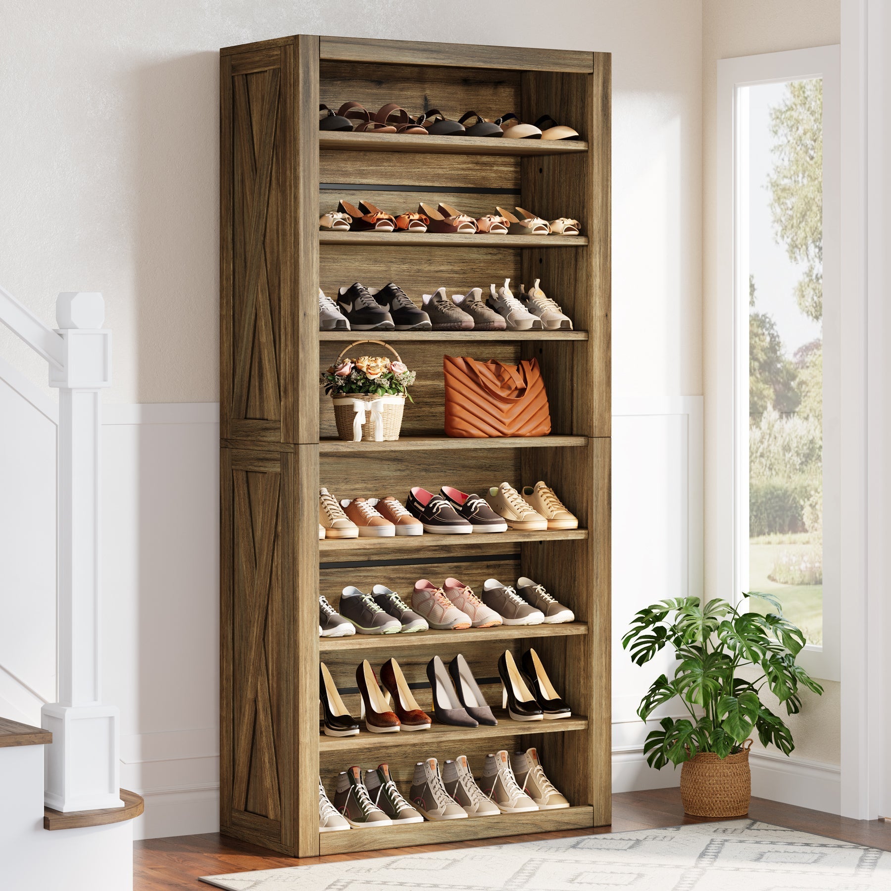 180 cm Shoe Cabinet, Freestanding Shoe Storage Organizer for 32-36 Pairs