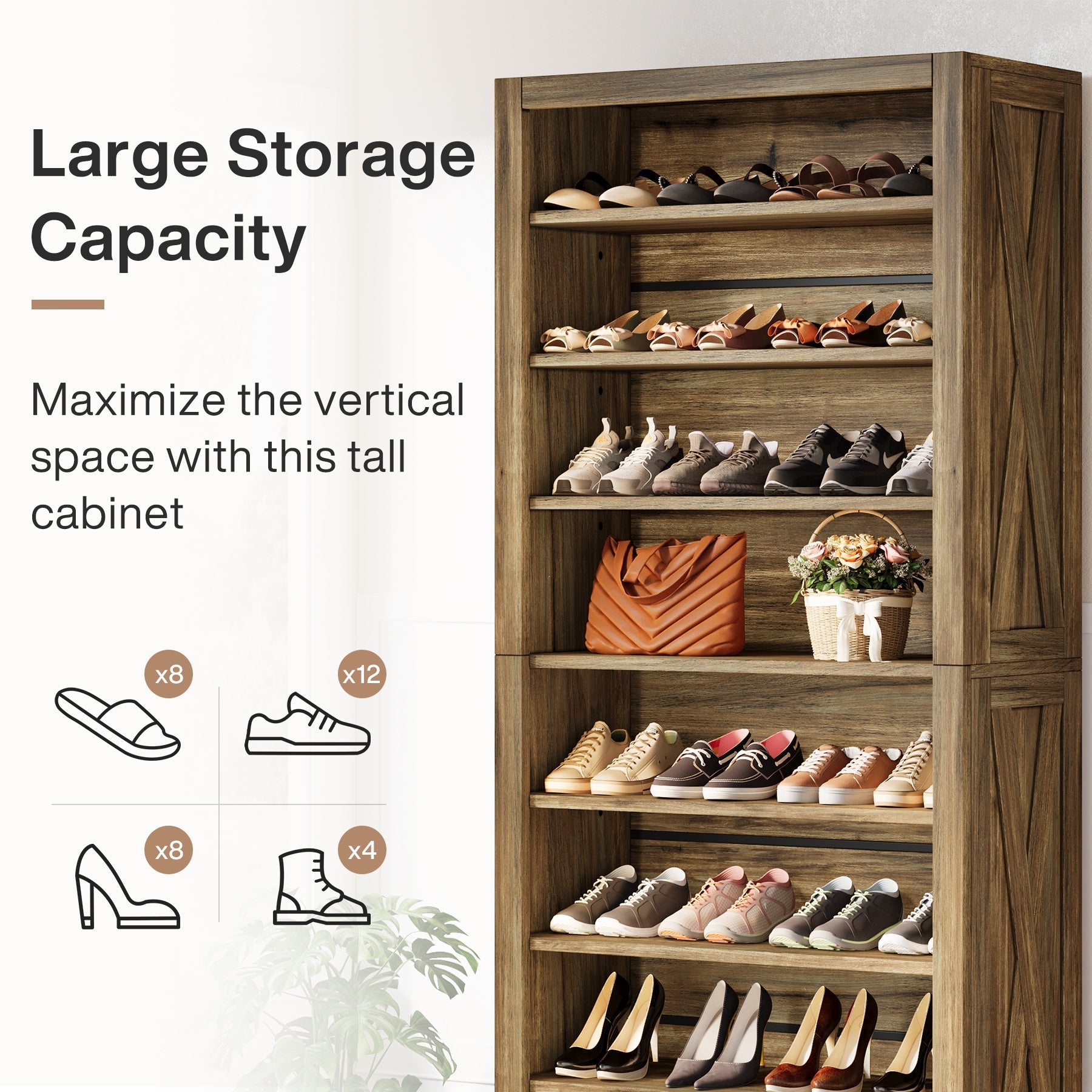 180 cm Shoe Cabinet, Freestanding Shoe Storage Organizer for 32-36 Pairs